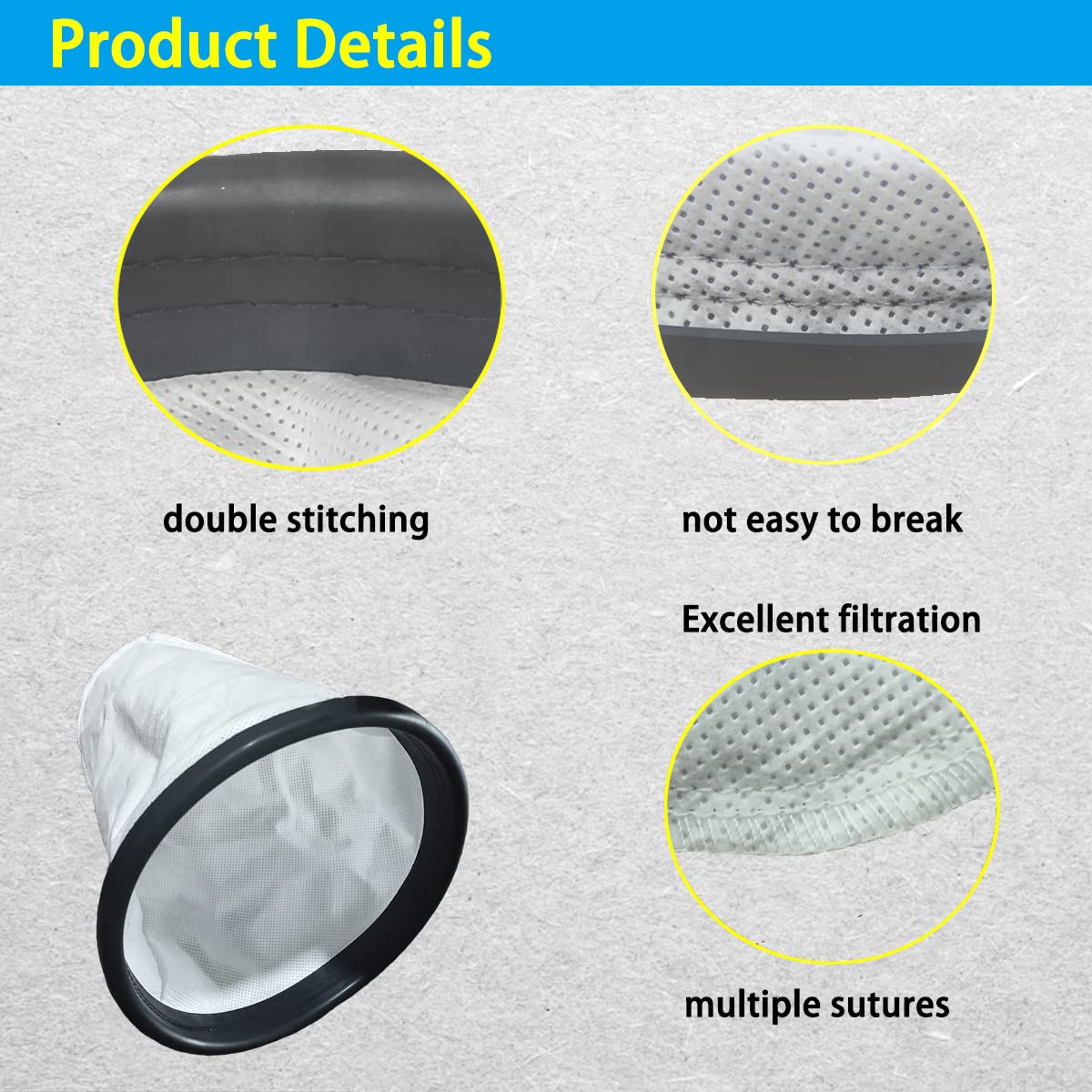 Upgraded 2KE2105000 HEPA Cloth Bag Liner, Fit for Hoover, Royal Backpack Cloth Shoulder Vacuum Cleaner, Hoover C2401 and C2401010 Shoulder Vac Pro, Royal RY4000 and RY4001, 15 Year Warranty