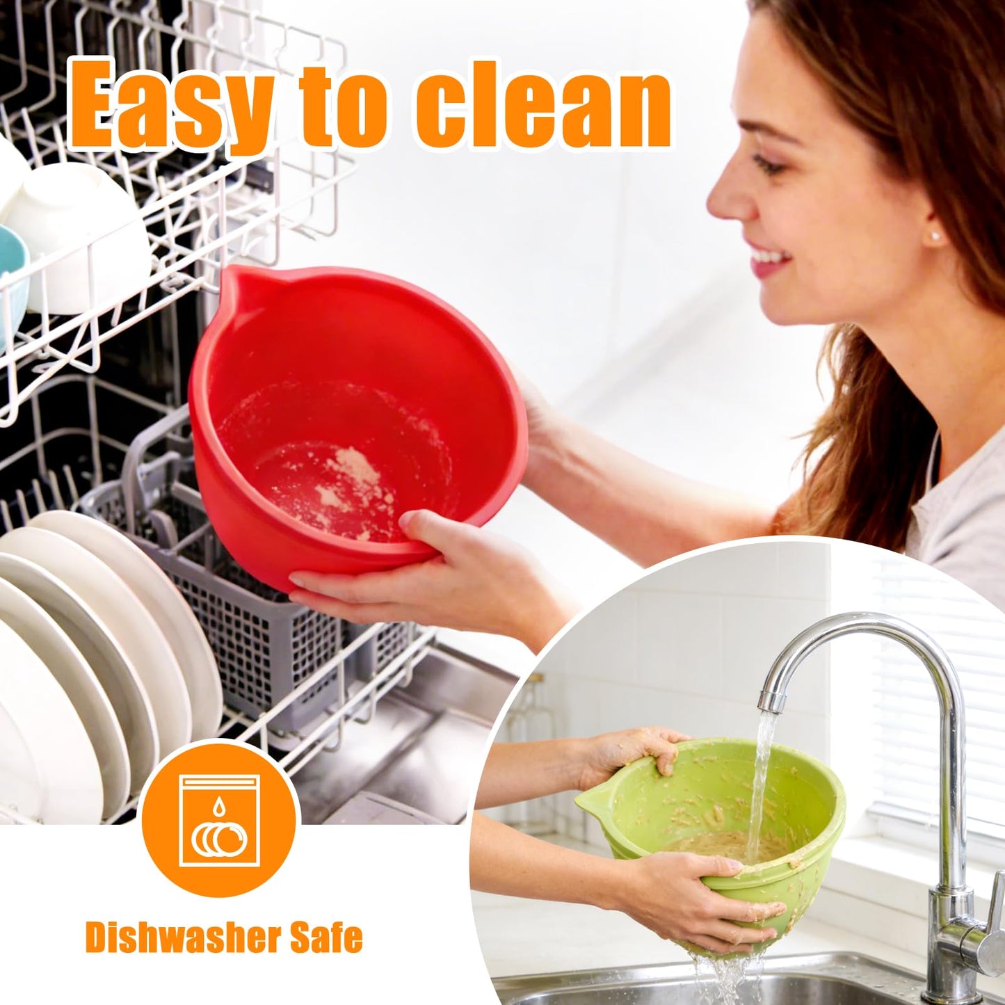 Silicone Liners Compatible with KitchenAid 4.5-5 Quart Tilt-Head mixer Bowl,2 Liners with Lids(White＋Red）