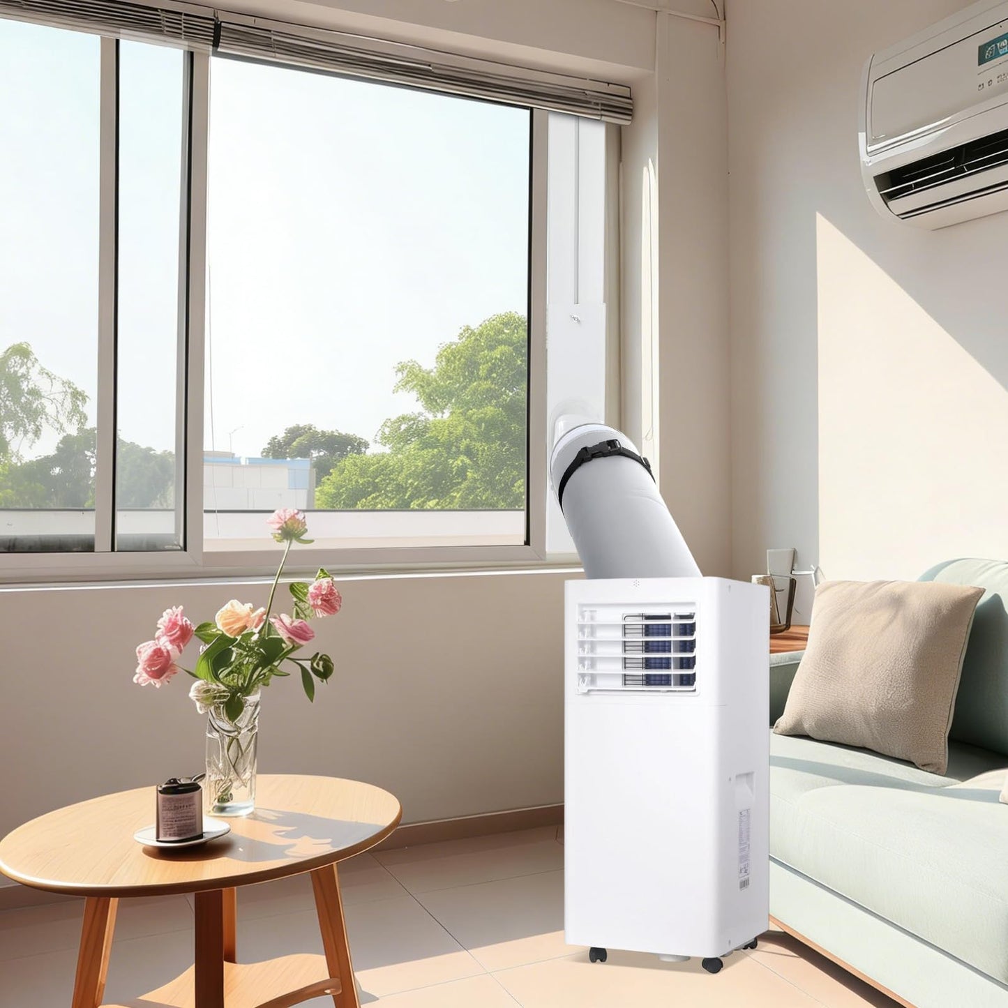 Conderyang Portable Air Conditioner Window Unit Kit with Hose Universal Adjustable Seal Plate Vent Kit AC Hose Insulation Sleeve Fit 5.9" Diameter Sliding AC Vent Kit for Vertical/Horizontal Window