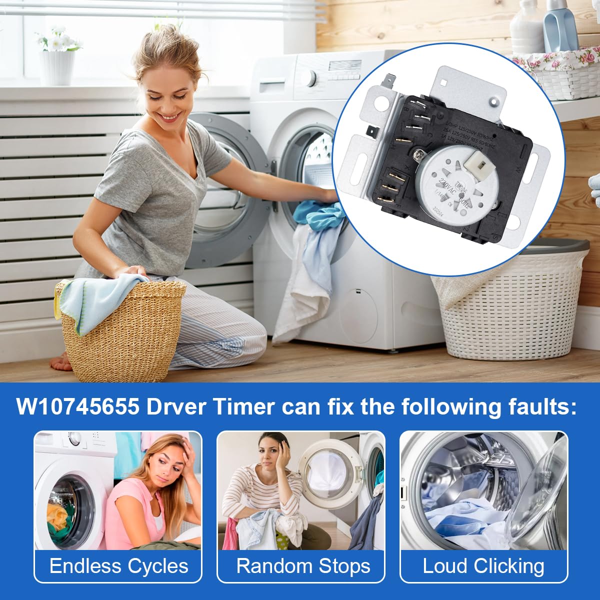 Dryer Timer for NED4655EW1/ 0, RED4516FW0/ 1, RED4640YQ1/ 0, NED4600YQ1/ 0, AED4675YQ0/ 1 Amana Roper Admiral Timer Replacement.