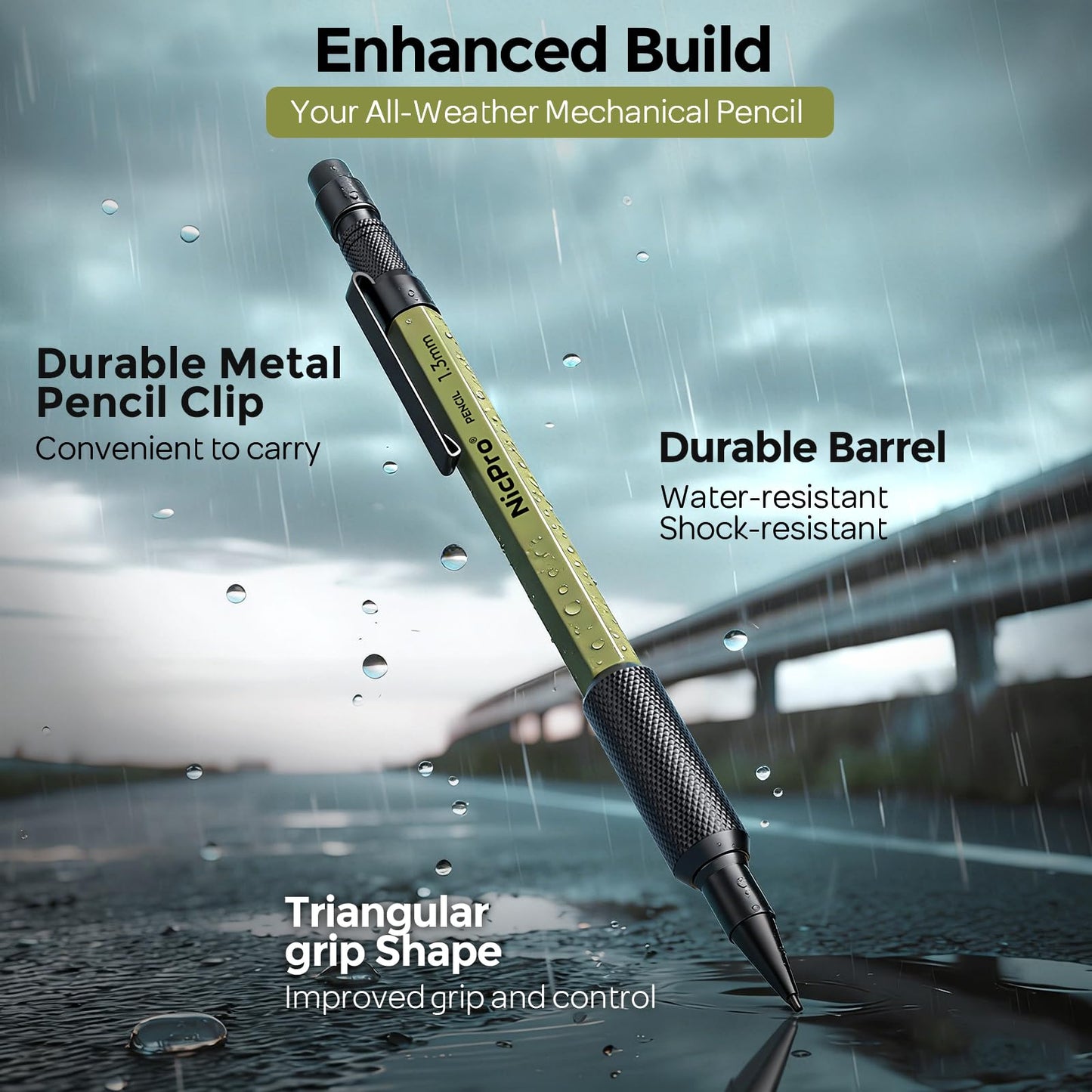 Nicpro Waterproof Notebook with 1.3mm Mechanical Pencil Set, TPU Fabric Cover, 4.8"x7" Stone Paper Notebook, Carpenter Pencil 1.3 with Lead Refill & Eraser for Outdoor Journal Travel Drafting Drawing