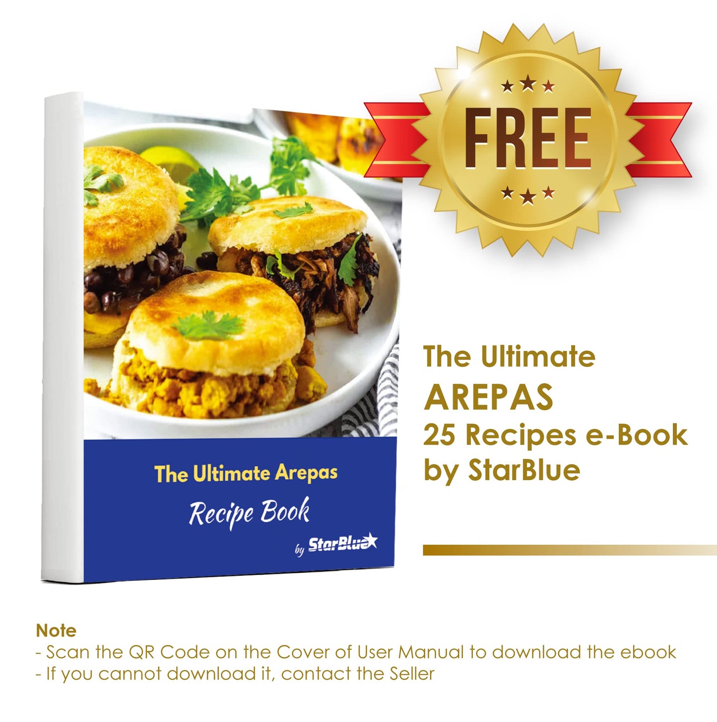 Electric Arepa Maker and Mini Pancake Maker by StarBlue with FREE Arepa Recipes eBook - Quick and making 5 Venezuela and Colombia styles Arepas in 6 minutes AC 120V 60Hz 1200W