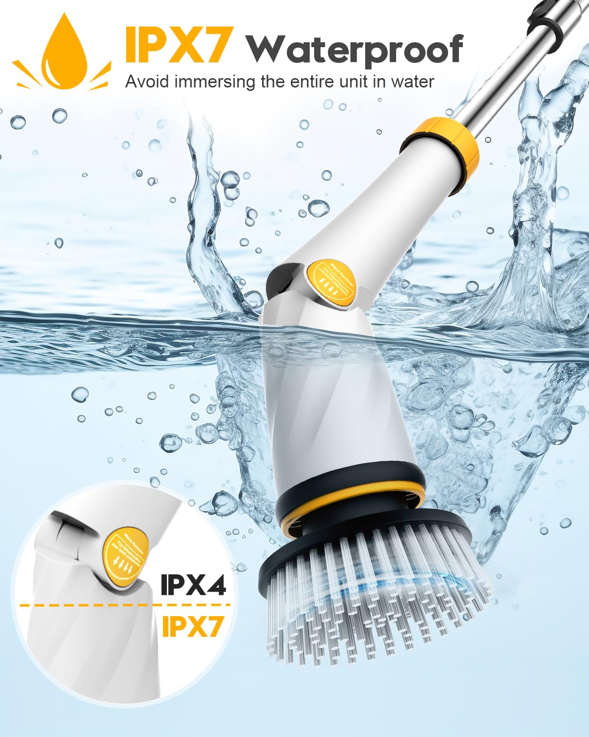 1200 RPM Powerful Electric Spin Scrubber with 8 Cleaning Brush, 2 Battery Cordless Shower Scrubber with 3 Speeds Display & 50inch Retractable Handle, IPX7 Waterproof Power Scrubbers for Deep Cleaning