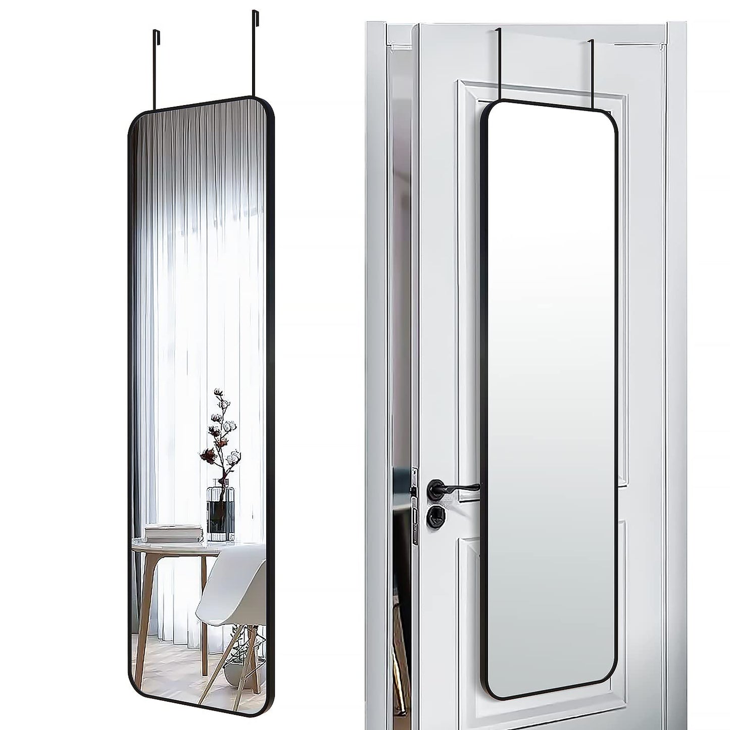 SCWF-GZ 47x14 Mirror Rectangle Full Body Length Door Hanging Wall Mounted Metal Aluminum Alloy Frame Dressing Make-up Mirrors for Entryway Bedroom Bathroom Living Room 47 14 inch Black