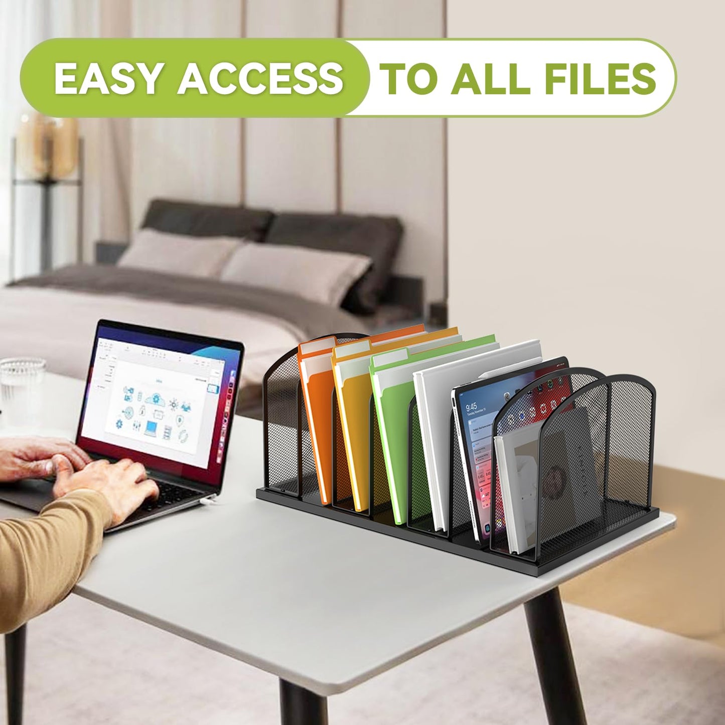 MINDEPOT Desk File Organizer 7 Sections Upright Mesh File Sorter Organizer for Desk, Office Organization File Holder for Home, Office & Classroom (Black, 2Pack)