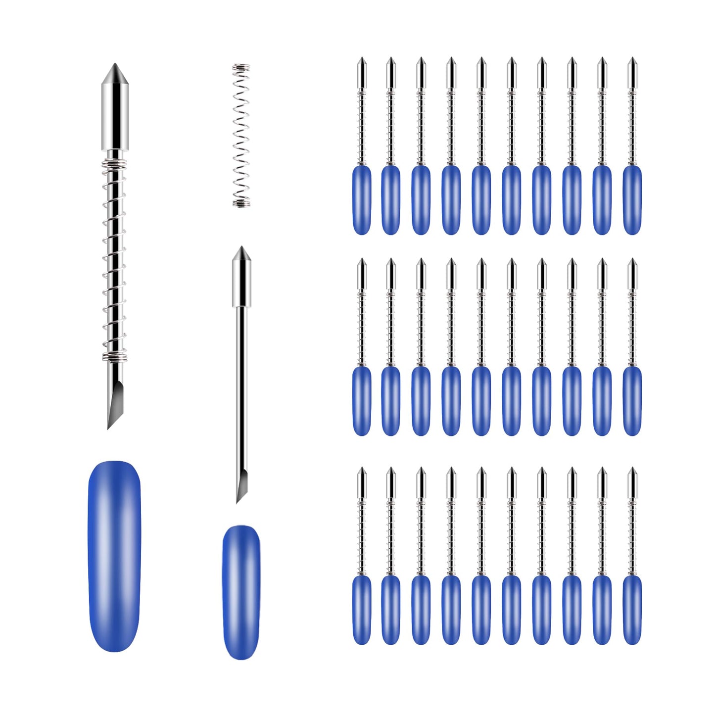 BFVV 30 PCS 60 Degree Deep Cut Blades, Replacement Lettering Blades with Springs Compatible with Graphtec Cutting Plotter-Cuts Chipboard, Leather, Fabric, Felt, Cork,Glitter Vinyl,Wood