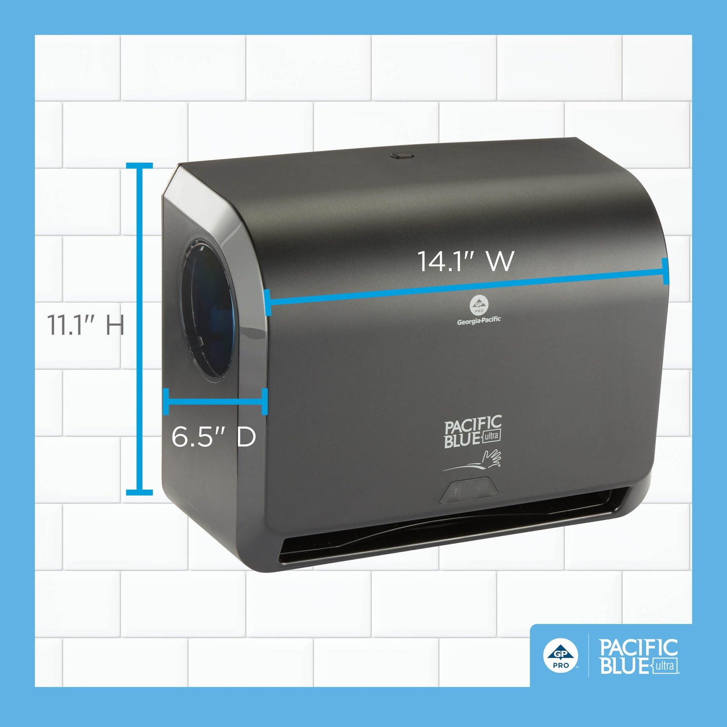 Georgia-Pacific Pacific Blue Ultra 9" Mini Automatic Paper Towel Dispenser by GP PRO (Georgia-Pacific), Black, 54518, 14.1" W x 6.5" D x 11.1" H - New Version