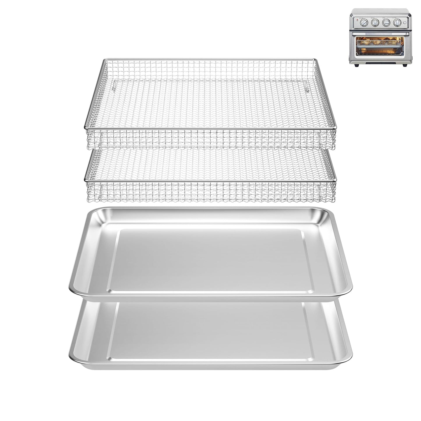 Stainless Steel Air Fryer Basket and Tray,Compatible with Cuisinart Airfryer TOA-060 and TOA-065 (with Cuisinart Airfryer TOA-060 and TOA-065 2 PCS)
