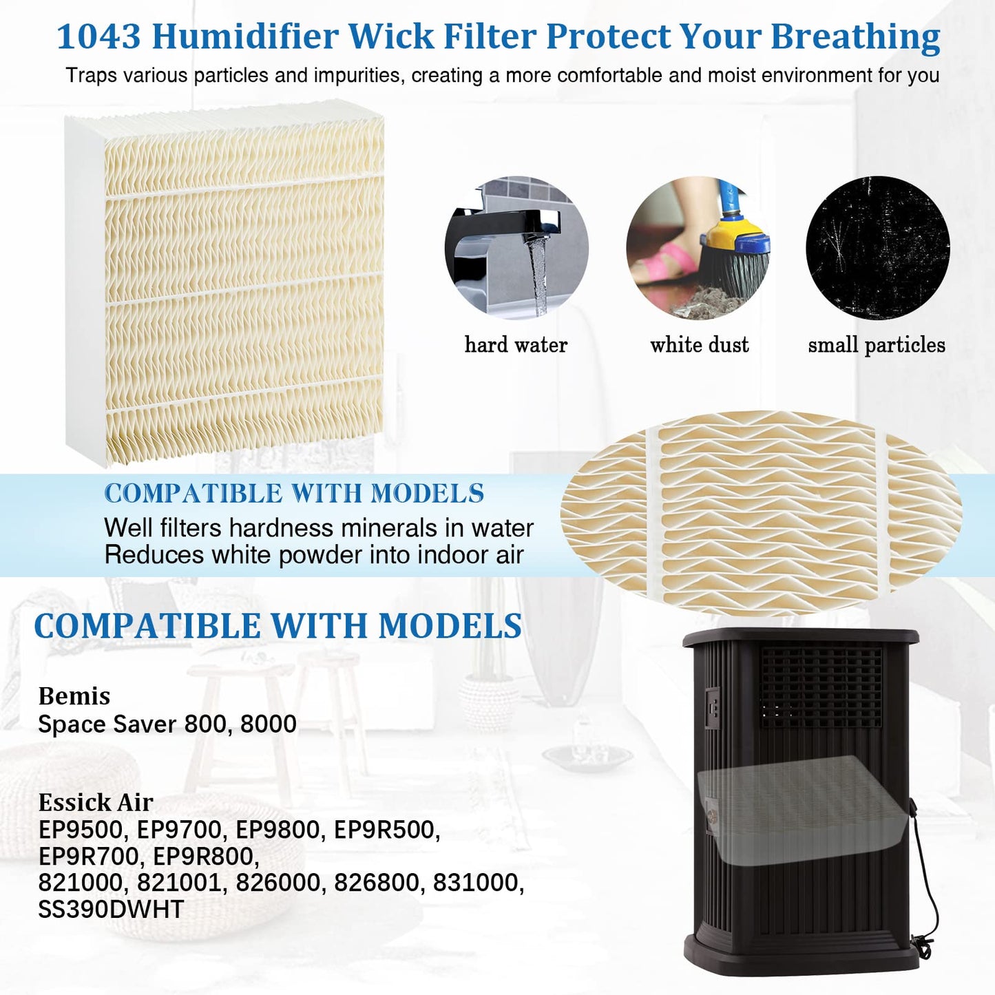 1043 Super Wick Humidifier Filter fit for AIRCARE EP9500 EP9700 EP9800 EP9R500 EP9R800 826000 826800 831000 Bemis Space.Saver 800 8000 Series Humidifier Filter Replacement 2 Pack by Fetechmate