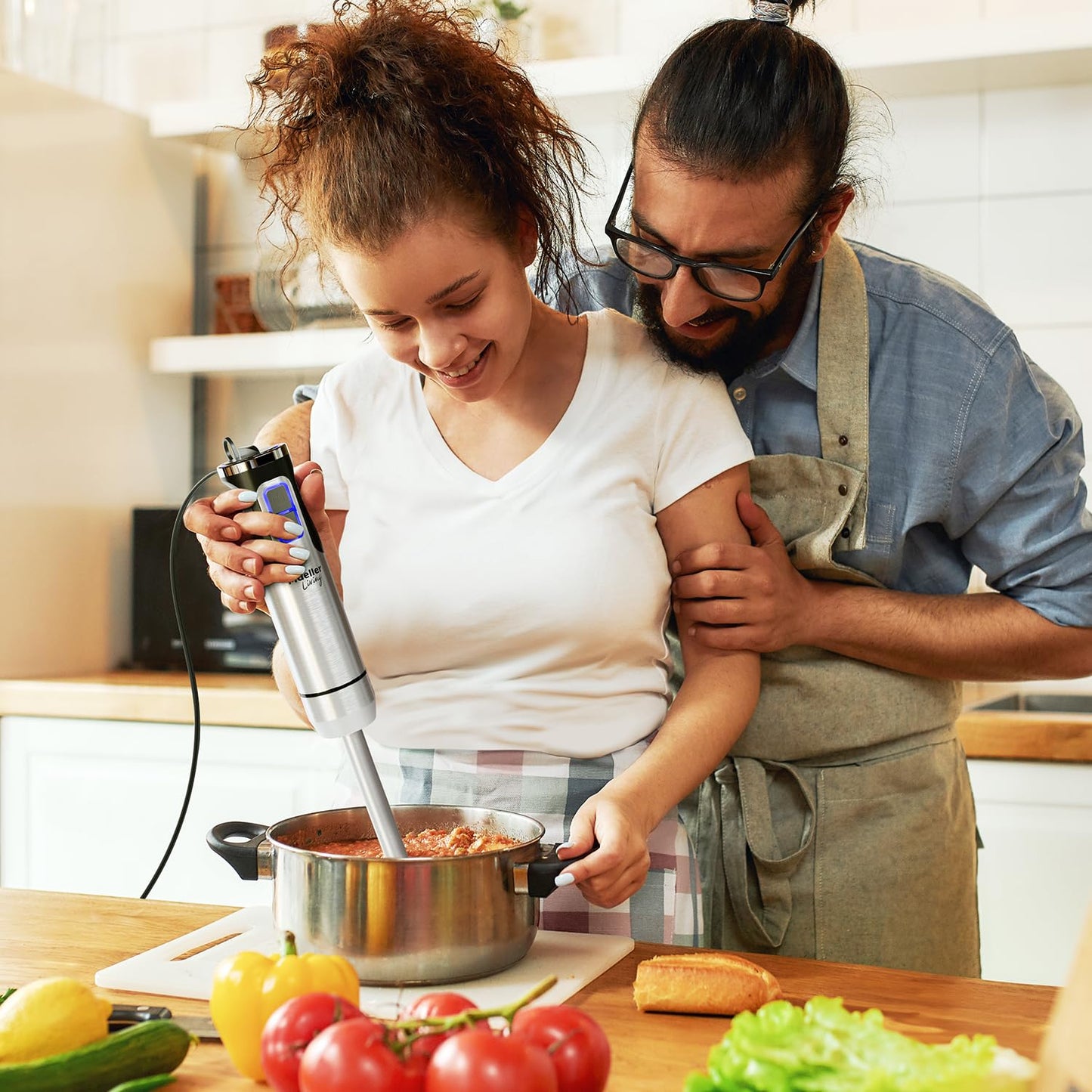 MuellerLiving Ultra-Stick Immersion Hand Blender, 500W Heavy Duty Motor, 8-Speed Turbo Setting, Includes Blending Shaft, Whisk, Milk Frother & Measuring Beaker