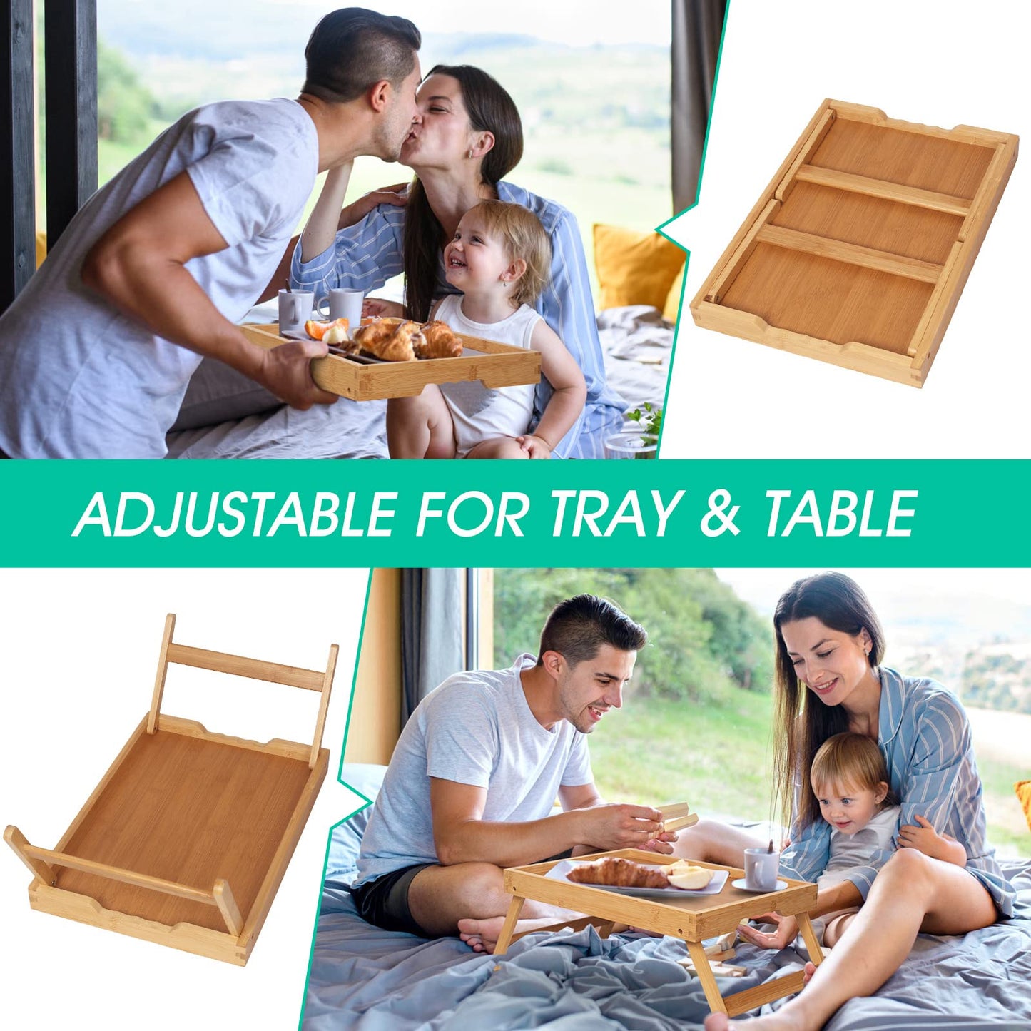 Artmeer Bed Tray Table with Folding Legs,Bamboo Breakfast in Bed for TV Table, Laptop Computer Tray,Eating,Snack Tray(Bamboo) Large Size