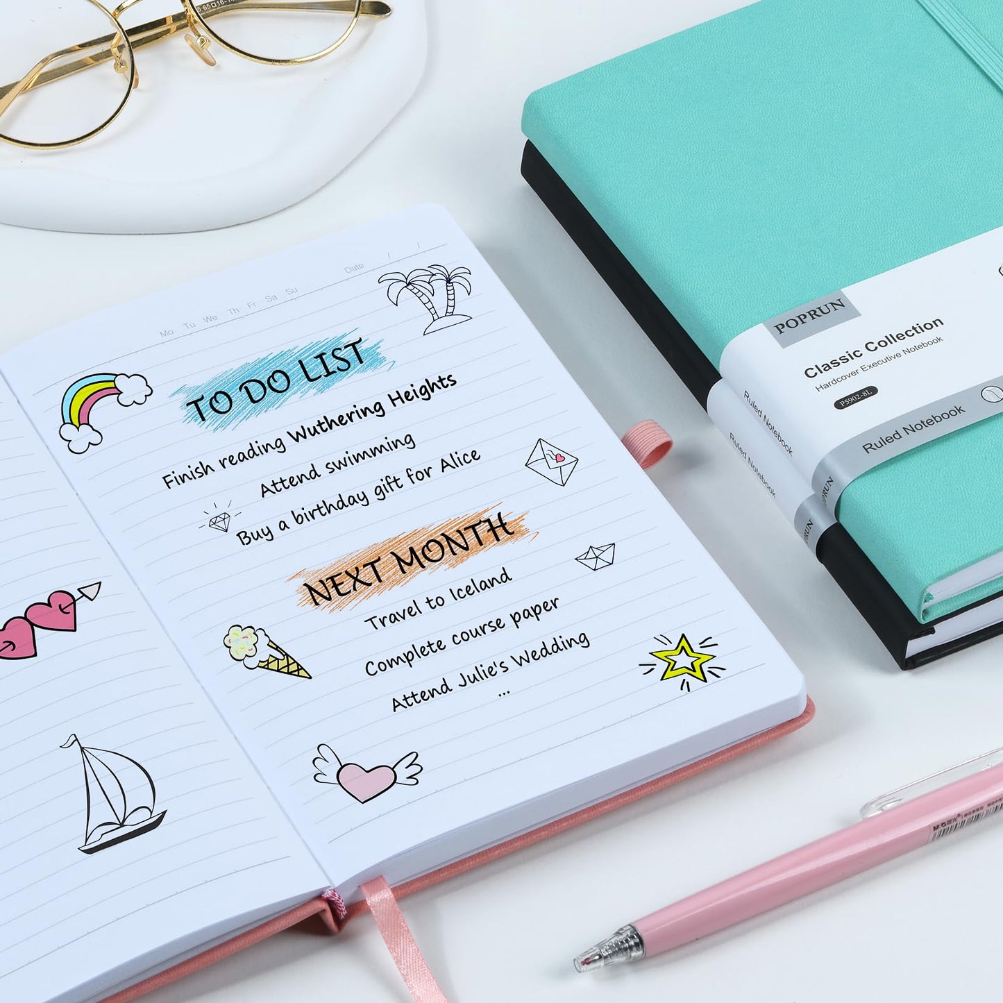 POPRUN Lined Journal Notebook 8 Pack, A5 College Ruled Hardcover Notepad 5.5" x 8.3" 240 Pages, A5 Medium PU Leather Notebooks for Office, School Supply, Note Taking, Business, Multicolored