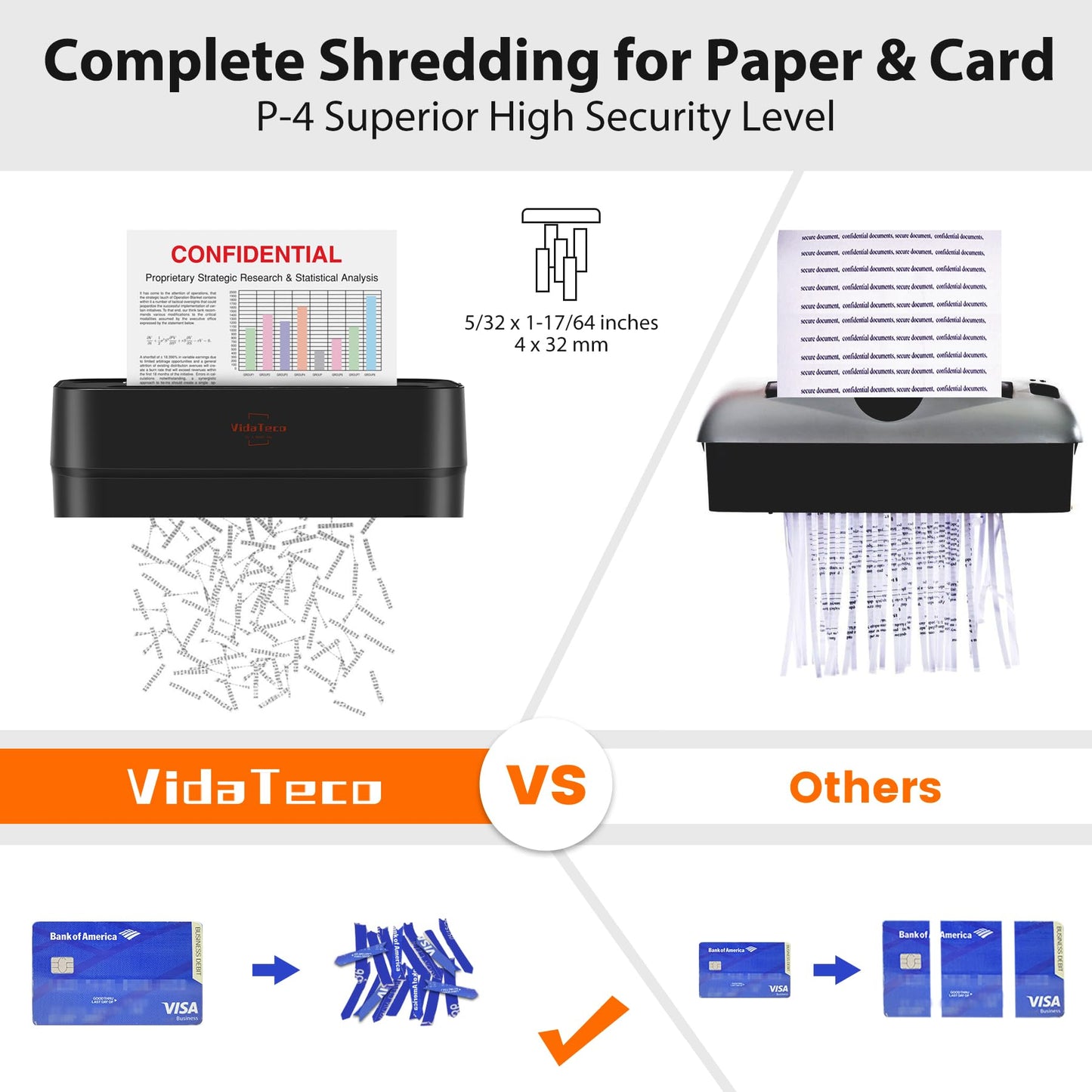 VidaTeco 8-Sheet Cross Cut Paper Shredder, P-4 High Security Shredders for Home Office & Small Commercial Use, Anti-Jam & Overheat Protection, Shreds Credit Card, Staple & Paper Clips, 3.04-Gallon Bin