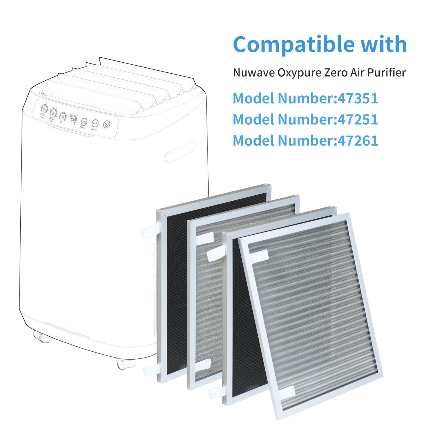 FCFMY Replacement Filters Compatible with Nuwave Oxypure Zero Smart Air Cleaner Purifier Model 47351, 47251, 47261, 2 Stainless Steel Pre-filters and 2 Activated Carbon Coated Filters