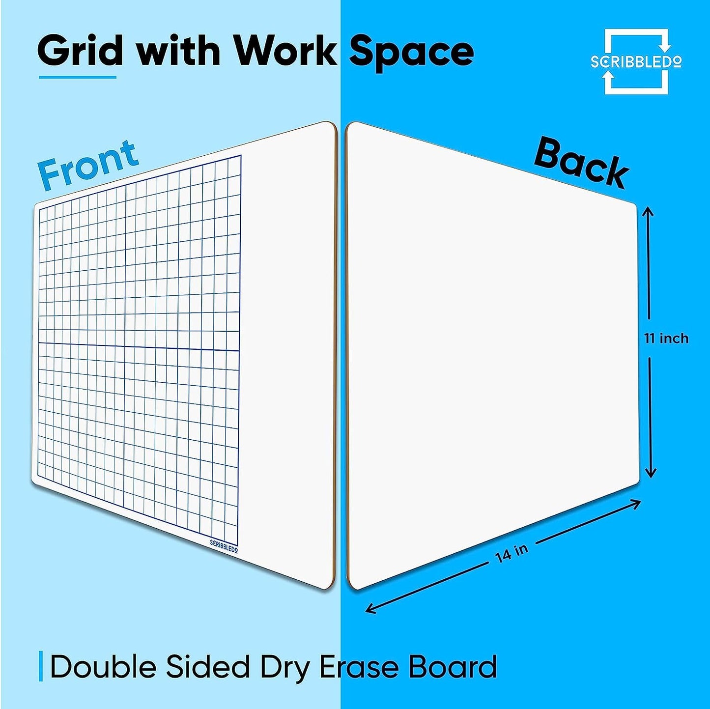 SCRIBBLEDO 10 Pack Dry Erase Graph Whiteboard 11"x14" Double Sided Dry Erase Board with Grid for Home School Classroom Kids and Students Portable Grid Board for Graphing and Geometry Coordinate Plane