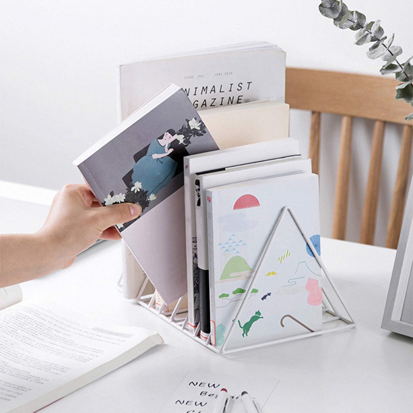 XINFULL 4 Pack Triangle File Storage Holder Racks Iron Desktop Magazine Organizer Metal Newspapers Folders for Office Table Desk Bookshelf Home Decoration, Black