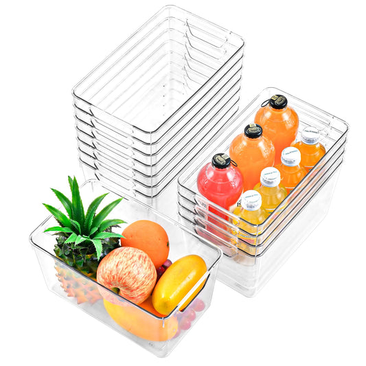 12 Pack Middle Organizers and Storage, Pantry Organization and Storage Bins, Cabinet Organizer, Clear Plastic Storage Containers with Handle，Acrylic Storage Bins for Cabinet, Fridge