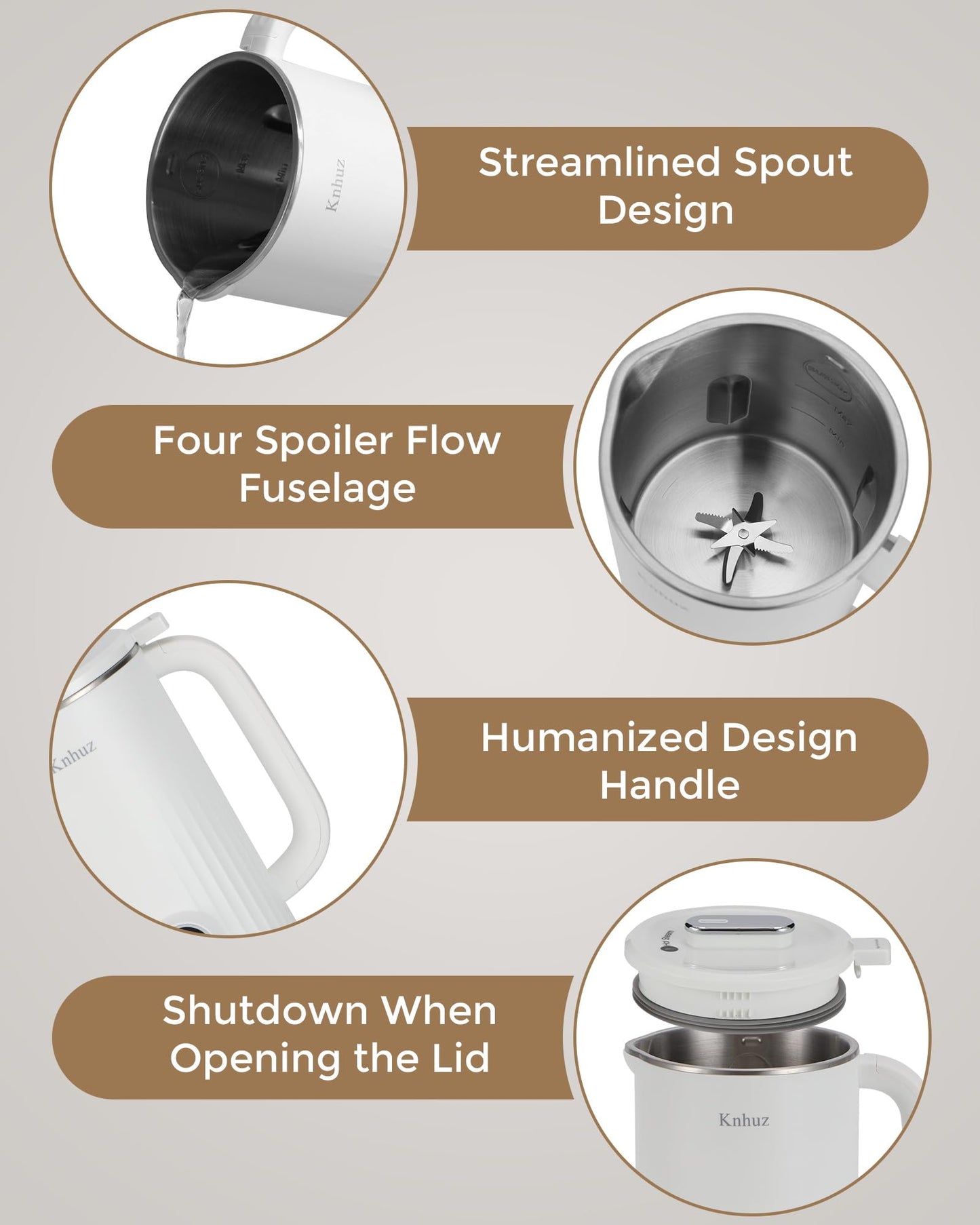 Kuhuz Nut Milk Maker,32oz Automatic Soy Milk Machine For Homemade Almond,Oat,Coconut Plant Based & Non-Dairy Beverages,12H Time Delay,Auto-Clean,Keep Warm,Cream White