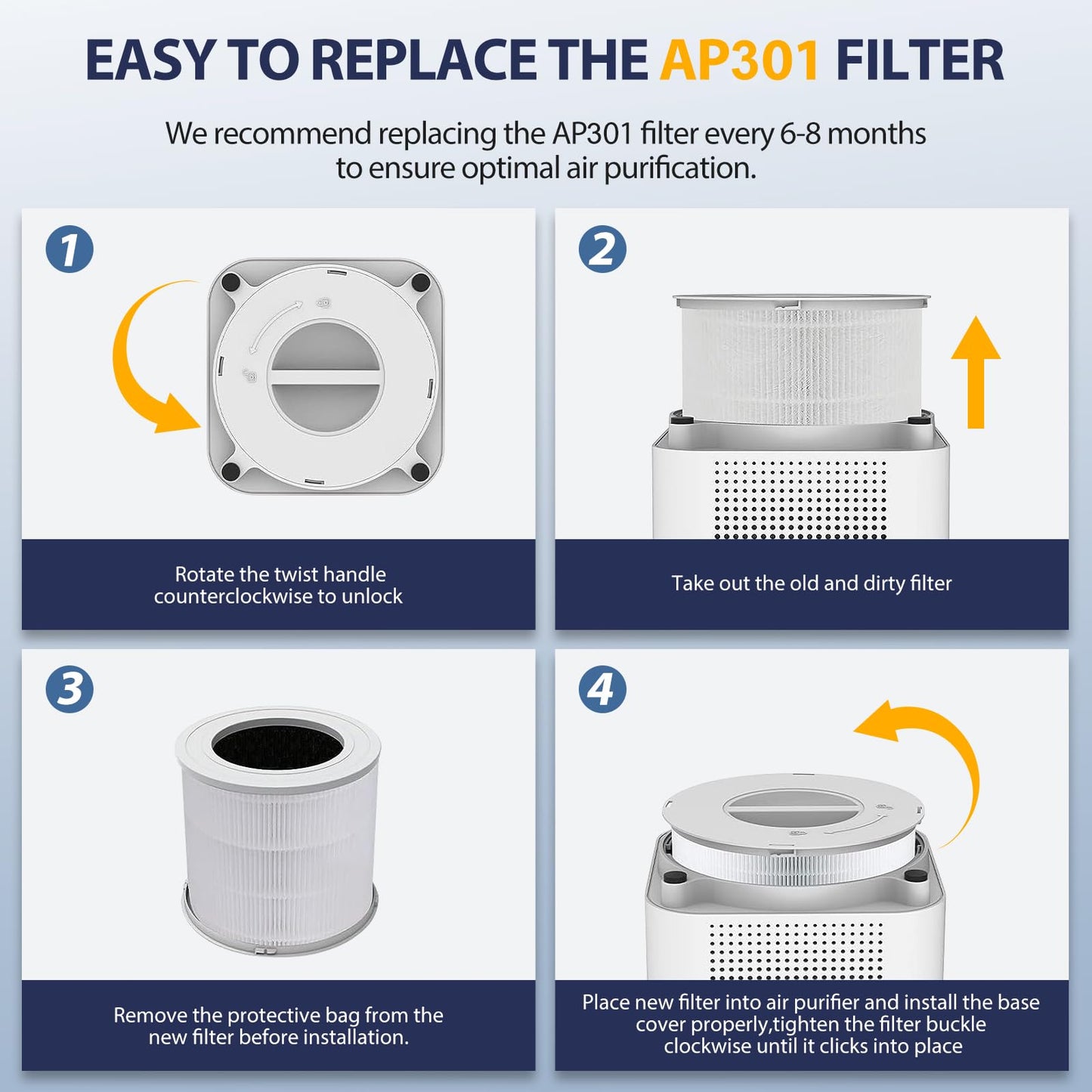 2 Pack AP301 Replacement Filter, Only Compatible with Dayette AP301 AP302 Air Purifier, Efficient Air Filter, NOT FOR AP303 AP304 AP401 AP402 AP403 AP404 Air Purifiers