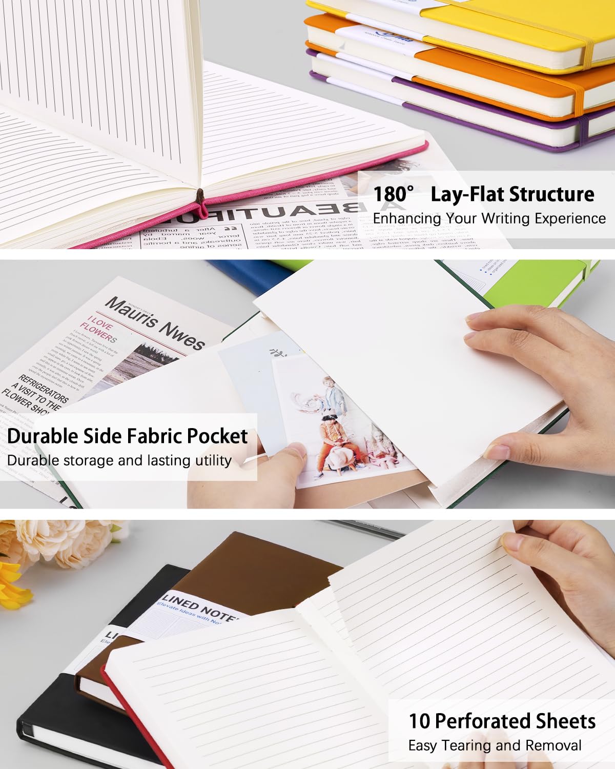 Dynta Hardcover Journals Bulk, 10 Packs A5 Lined Notebooks for Writing 200 Pages/100Sheets, 8.4 x 5.8 inch, 10 Colors Classic Ruled Notebook for Work/Note Taking/College