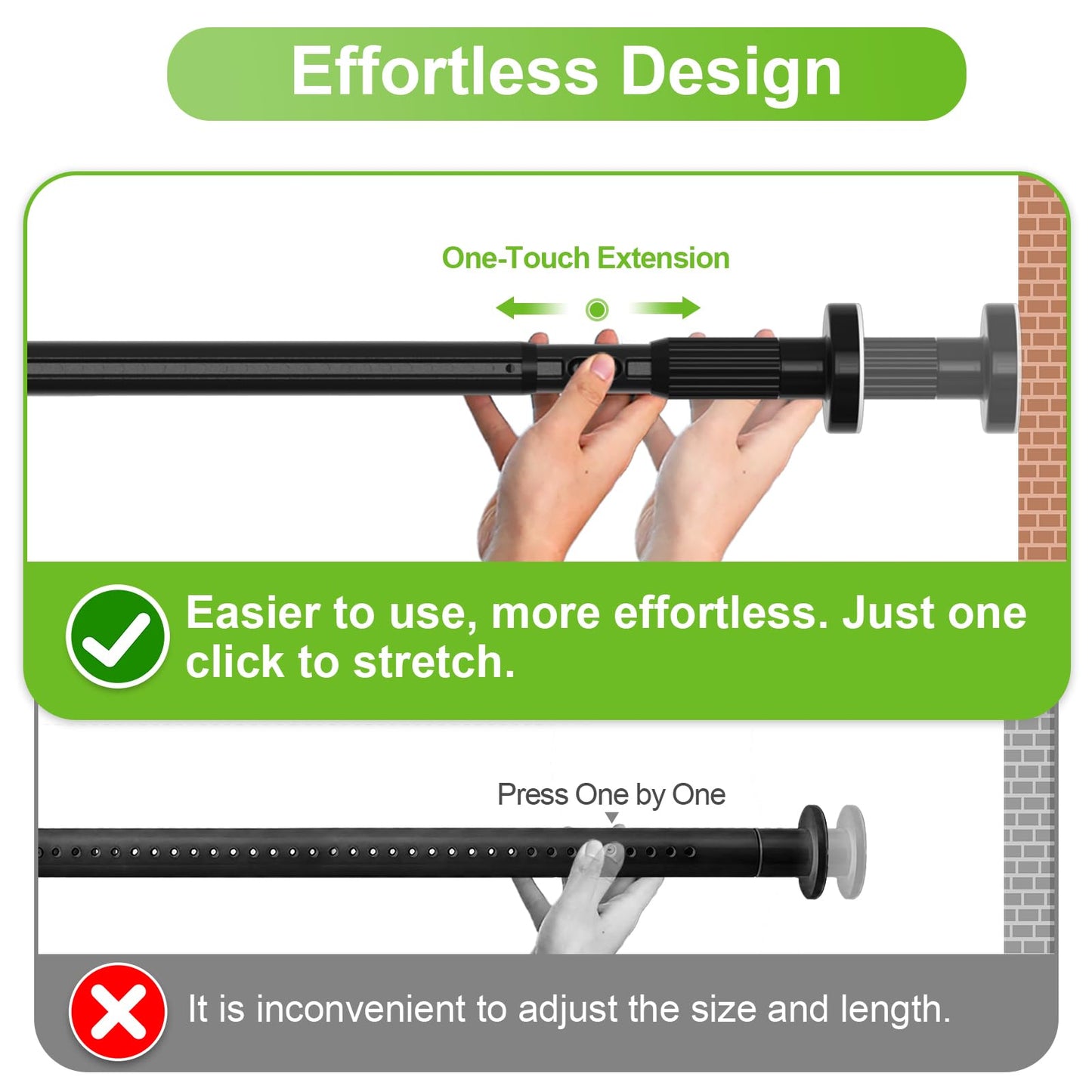 Extra Long Tension Rod 41-165inch Heavy Duty Tension Curtain Rods no Drilling Outdoor Curtain Rod for Patio,Windows,Shower,Doorway,Spring Rods Diameter 1.26inch Black