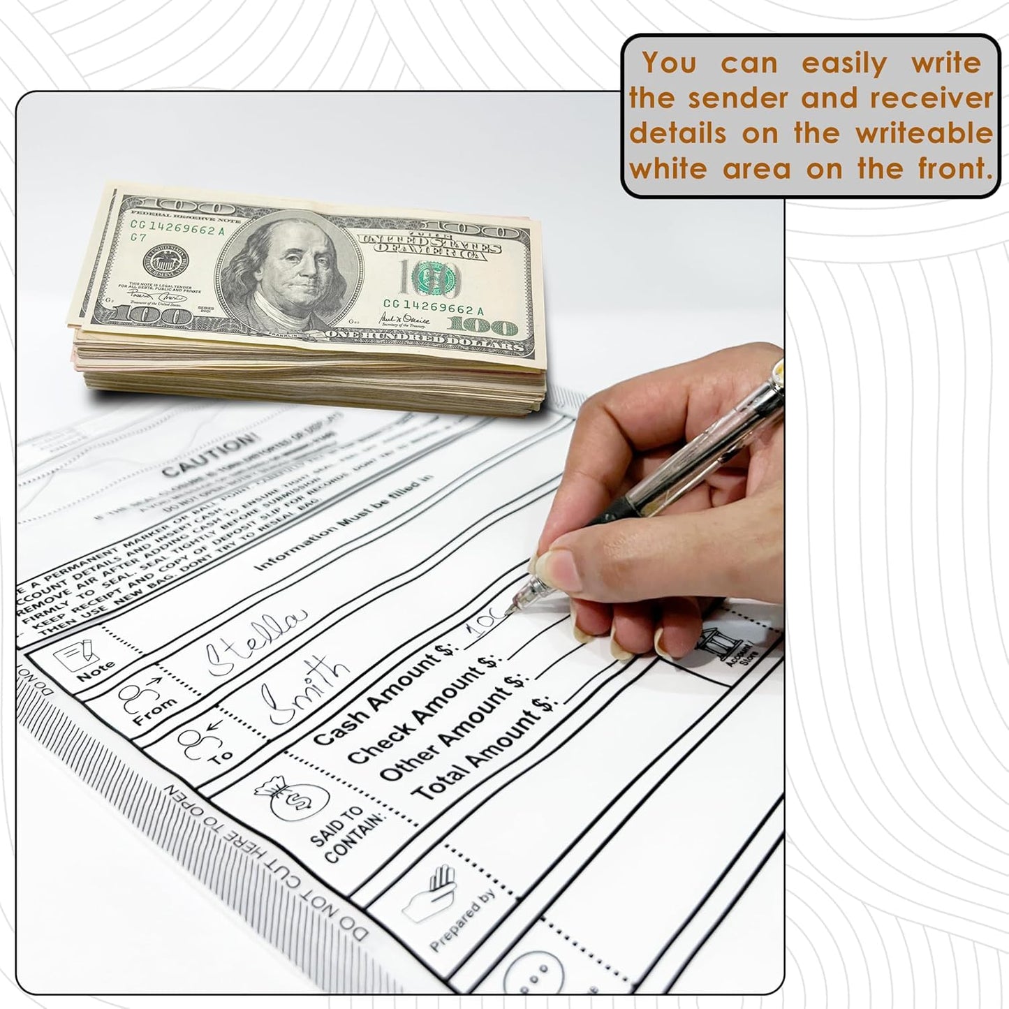 200 Pack TAGAD Bank Deposit Bags for Cash Handling & Cheque Deposit 9 x 12” | Tamper Evident with Tear-Off Receipt and Sequential Barcodes | Secure Money Bags for Business & Personal Use