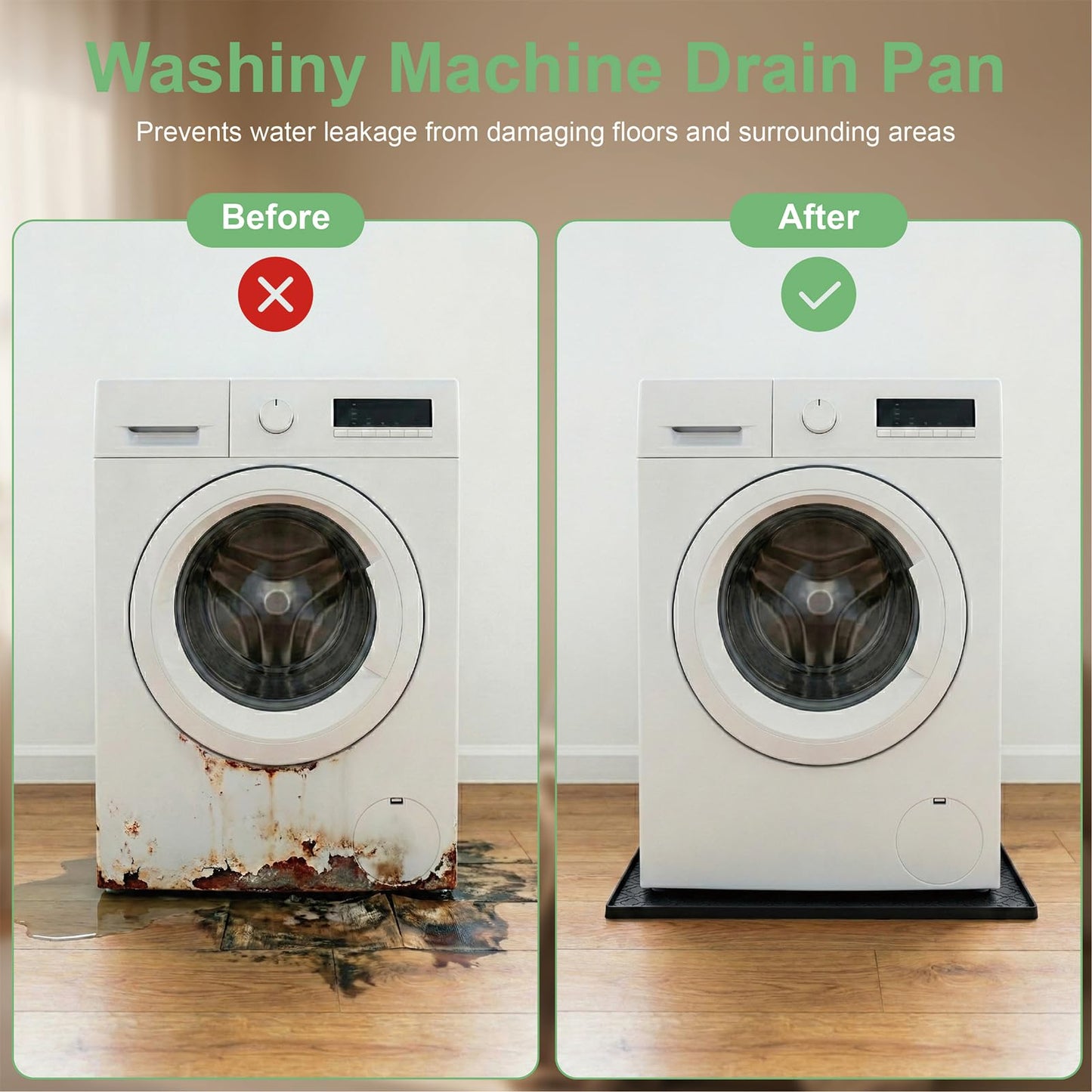 YLNJT 33x31 Inch Silicone Washing Machine Drain Pan – Fits Most Standard & Large Washers (4.0–5.0 cu. ft.), Waterproof Silicone Leak Mat, Anti-Vibration Floor Protector (Black)