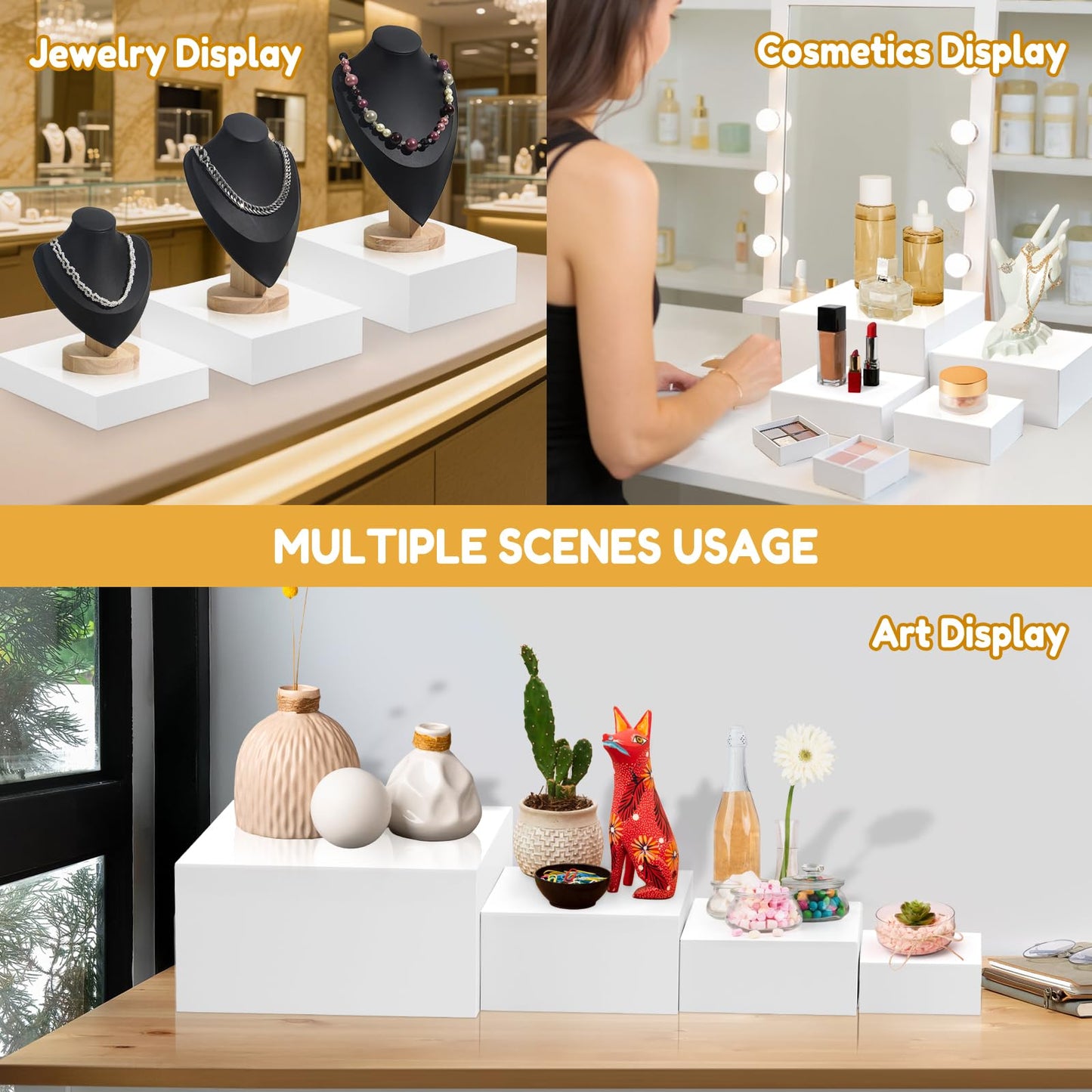 10PCS Buffet Risers, Food Risers for Buffet Table, Acrylic White Cube Box with Hollow Bottoms, Display Stand for Dessert Table Stand Shelf Nesting for Jewelry Show Catering(12"-11"-10"-9"-8"-7"-6"-5")