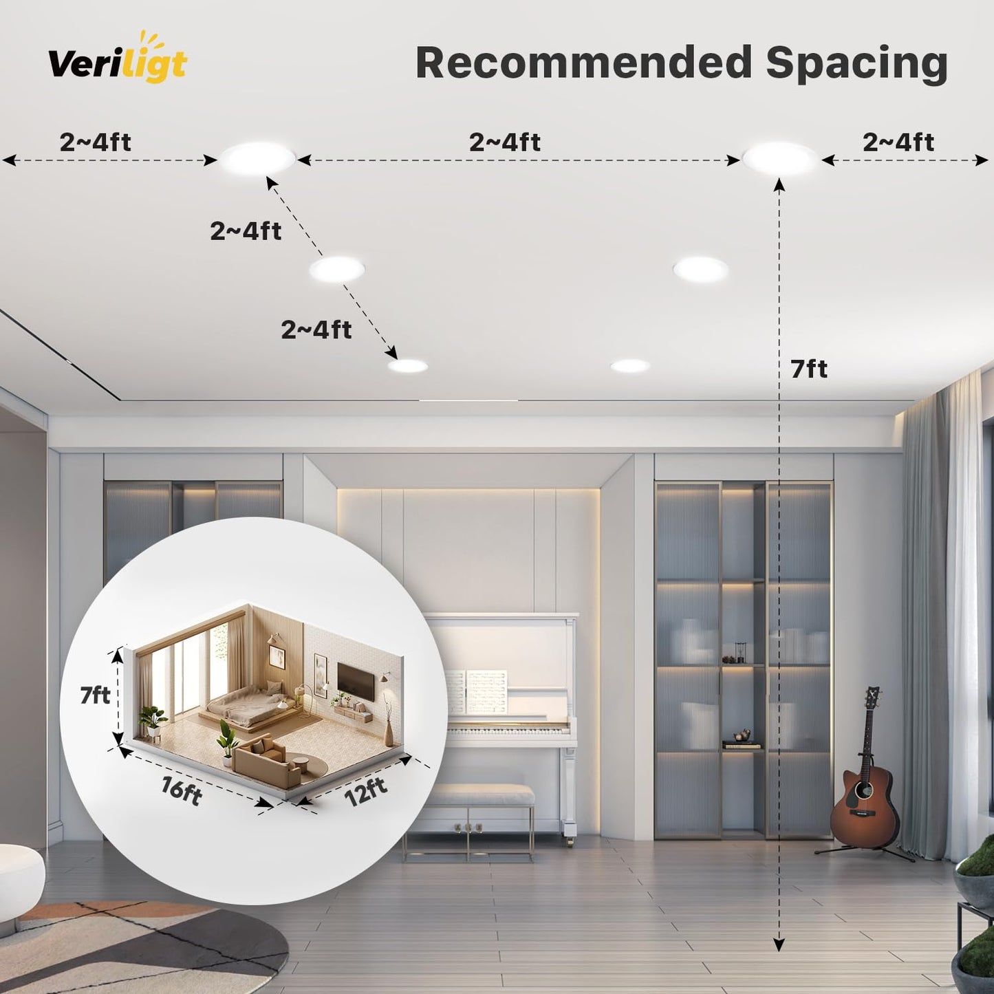 Veriligt 12 Pack 4 Inch 5CCT LED Recessed Light, Silm Canless Recessed Lighting, Dimmable, Damp Rated, 2700K-5000K Selectable, Wafer Ceiling Downlight with Junction Box, 750LM, 9W 120V, ETL&FCC