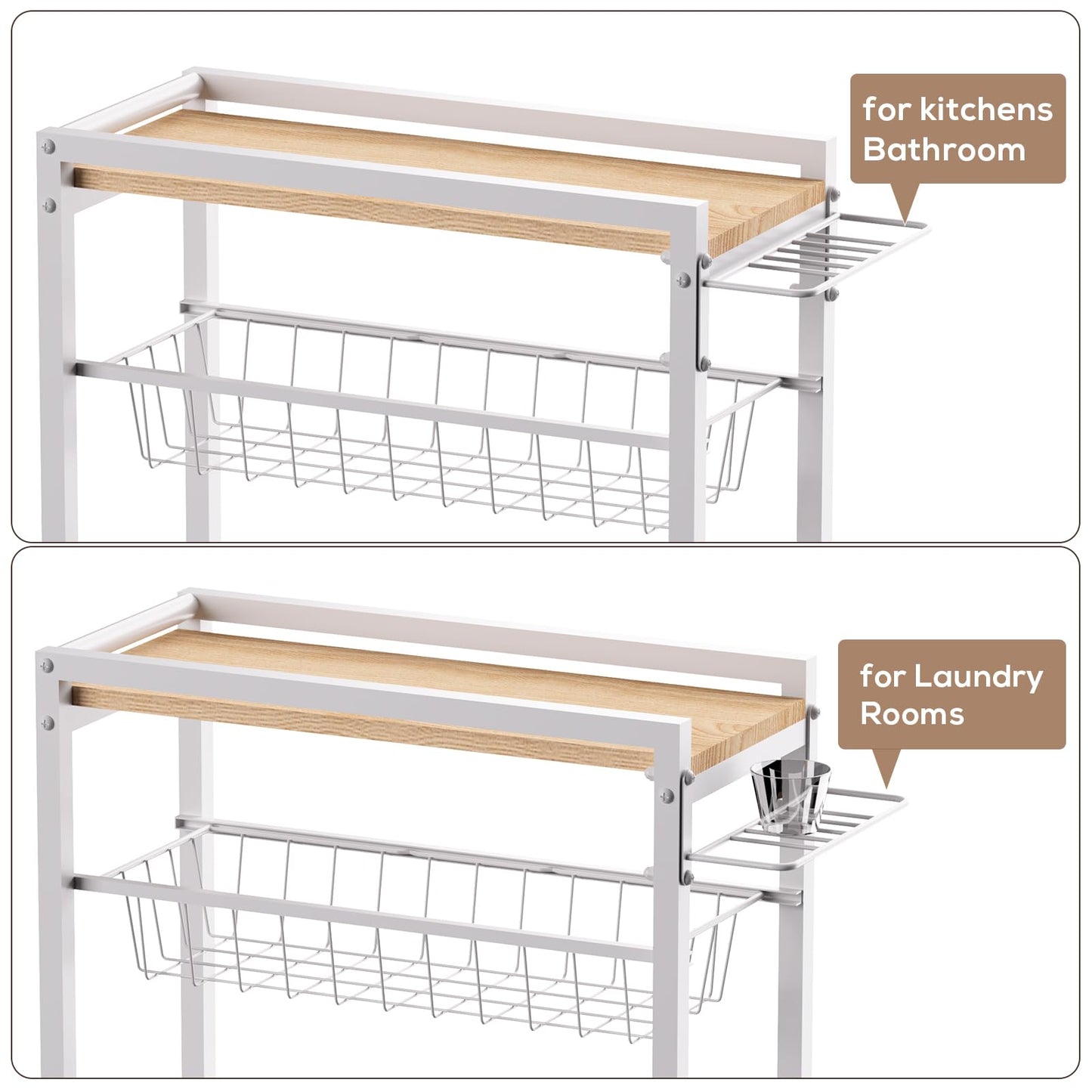 PAPAGIFTREE 4 Tier Slim Rolling Storage Cart with Pull-Out Baskets, Narrow Sliding Storage Slim Laundry Cart Slim Rolling Kitchen Cart