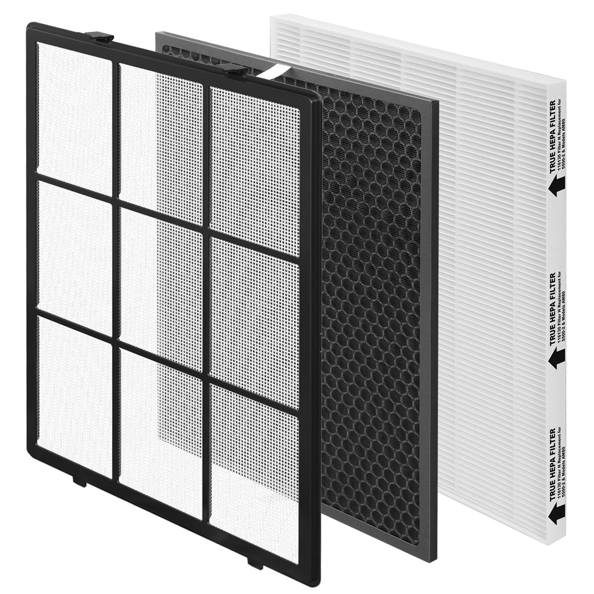 SAKEGDY 116130 Replacement Filter H fit for Winix 5500-2 Air Cleaner Purifier and Winix AM80, Package Contain 1 Washable Pre-Filter+1 Premium Filter+1 Activated Carbon Filter Combo Pack