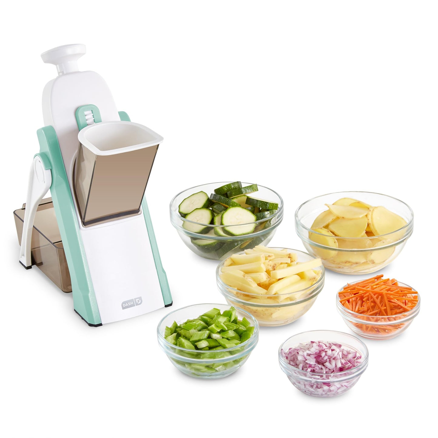 Dash Safe Slice® Mandoline - Compact, Foldable Food Slicer - Slice, Dice, Julienne & More - Perfect for Quick Food Prep - Recipe Guide Included - Aqua