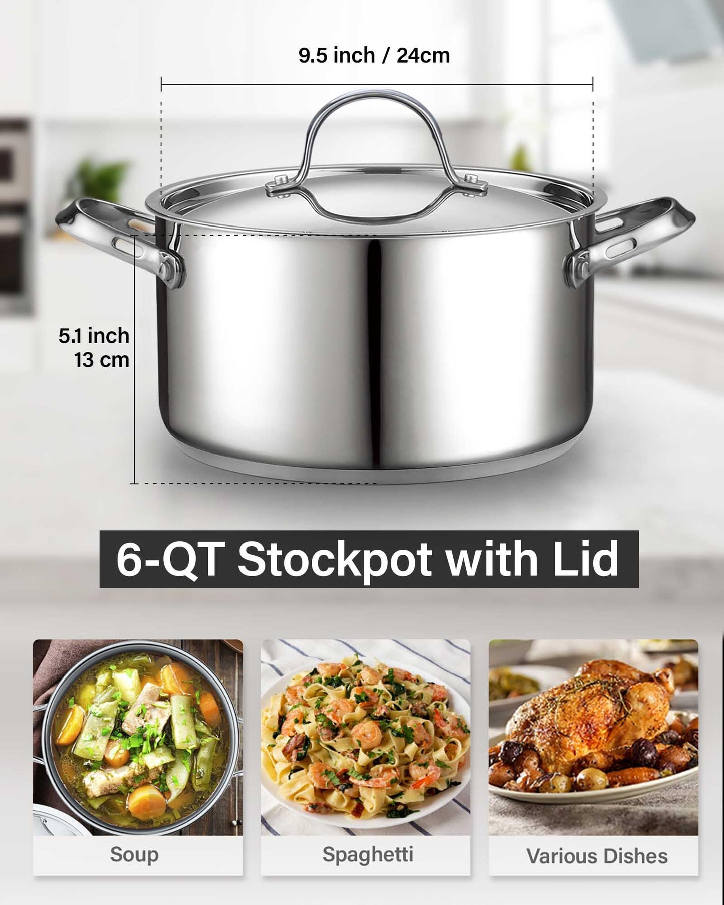 Cooks Standard Classic Stainless Steel Stock Pot with Lid, Large Cooking Pot for Pasta, Soup, Spaghetti, Oven Safe, Dishwasher Safe, Induction Compatible Cookware, 6-Quart