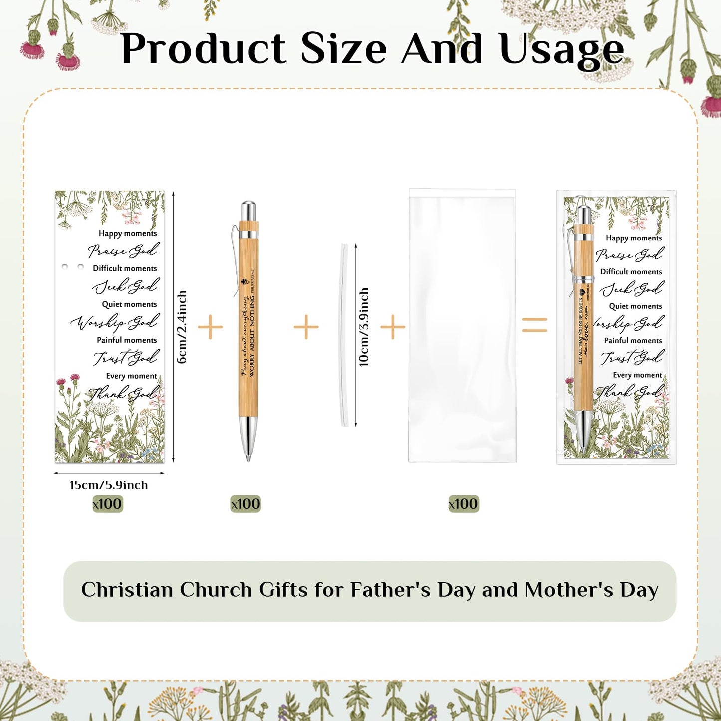 100 Set Christian Religious Gifts Bulk Include Bible Verse Pens and Inspirational Bookmarks Scripture Quote Bible Study Group Church Gifts for Christian Graduation Father's Day Pastor (Bamboo)