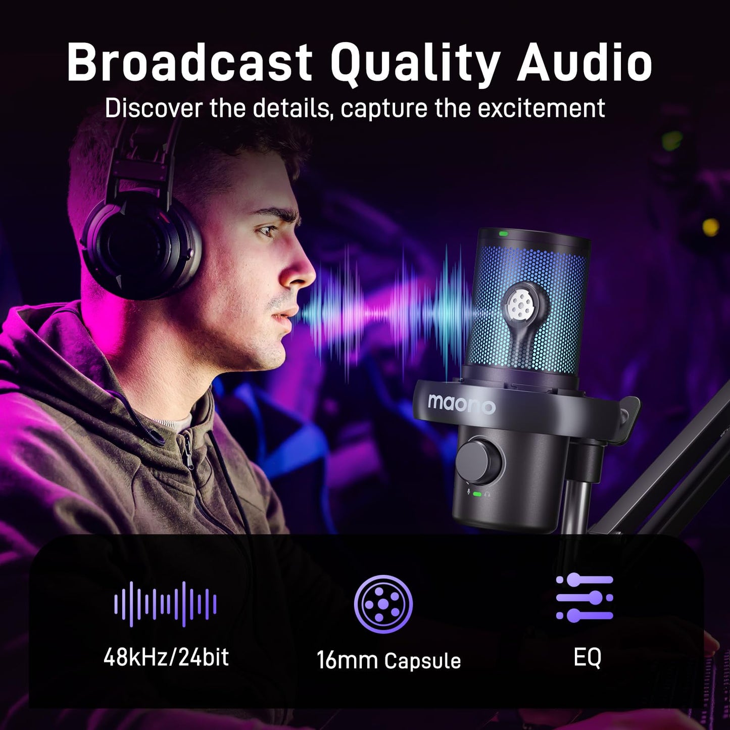 MAONO Wireless Gaming Microphone for PC, Condenser USB Mic with Software AI Voice Change,3-Level Noise Cancellation,Custom RGB, for Streaming Recording Podcast PS5 PS4 Twitch YouTube (DM40 Pro-Black)