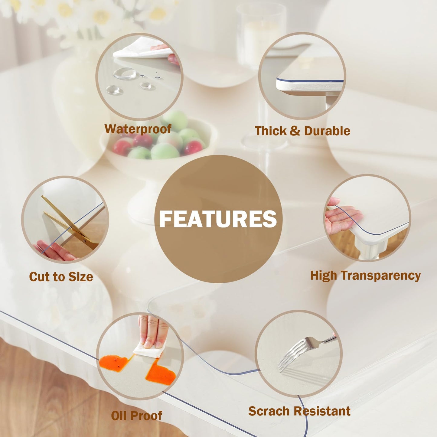 Royhom Clear Table Protector 36 x 60 Inch - 1.5mm Thick Plastic Table Cover, Clear Table Cover Protector Rectangle, Waterproof PVC Desk Mat for Coffee Table, Writing Desk, Dining Room, Dresser
