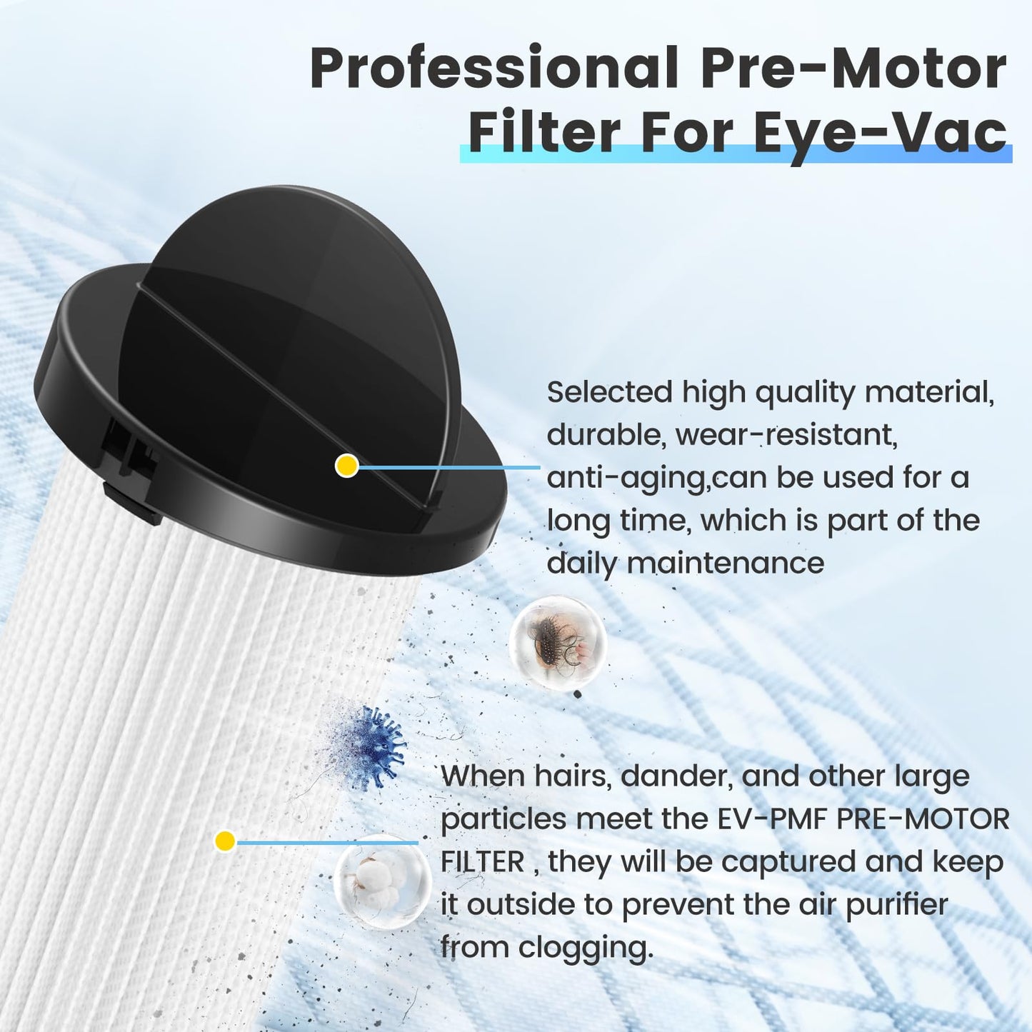 HEPA Pre-Motor Filter Compatible with EyeVac Home, Pro, Pet, Air, Plus and NeoVac Elite Touchless Stationary Vacuum For Eye-Vac Filter Replacement Part # EV-PMF, 4 Pack