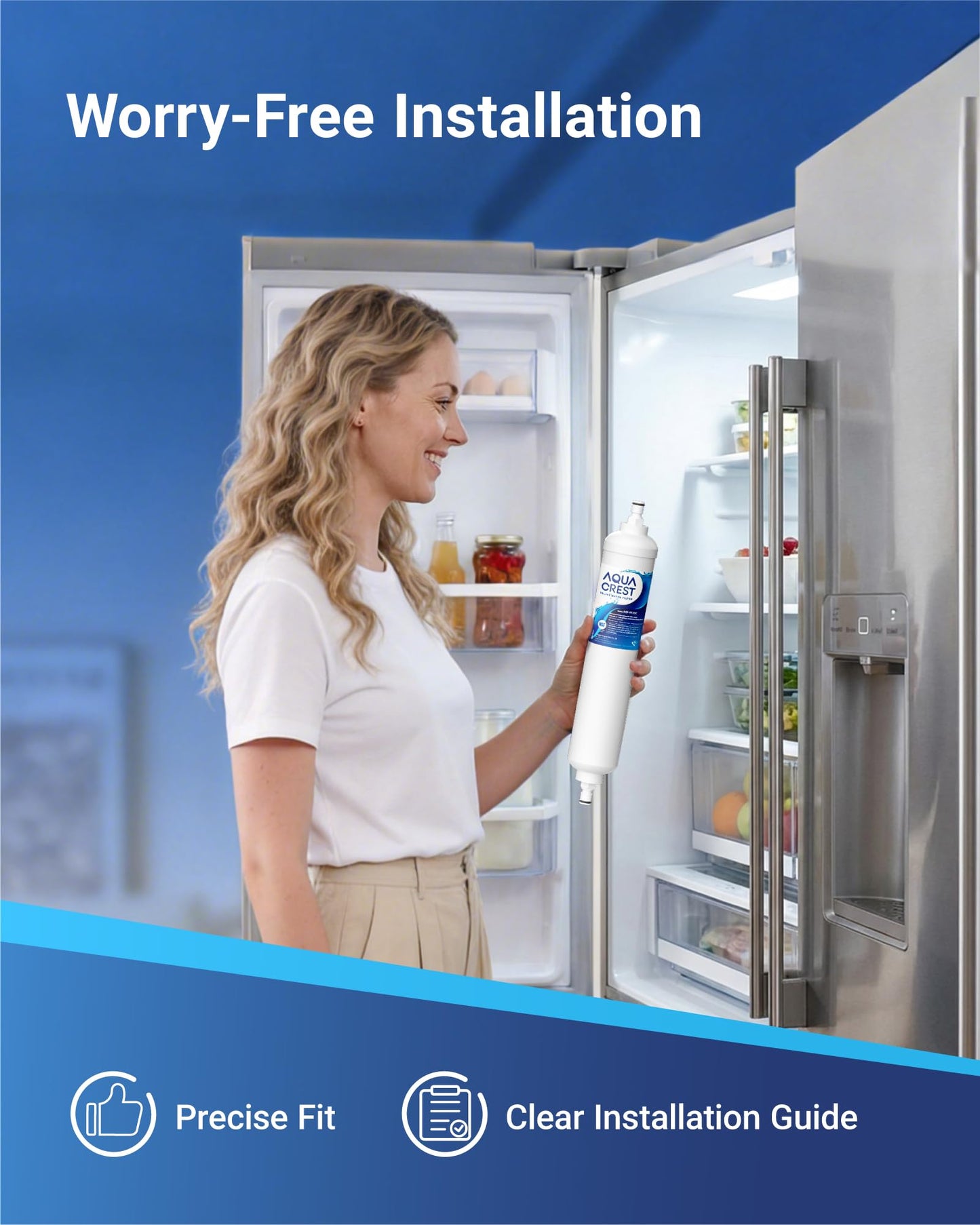 AQUA CREST GXRTQR Inline Water Filter, NSF Certified, Replacement for GE® GXRTQR, GXRTQ, Carbon Block Media Ensures 99% Chlorine Reduction, 3 Filters