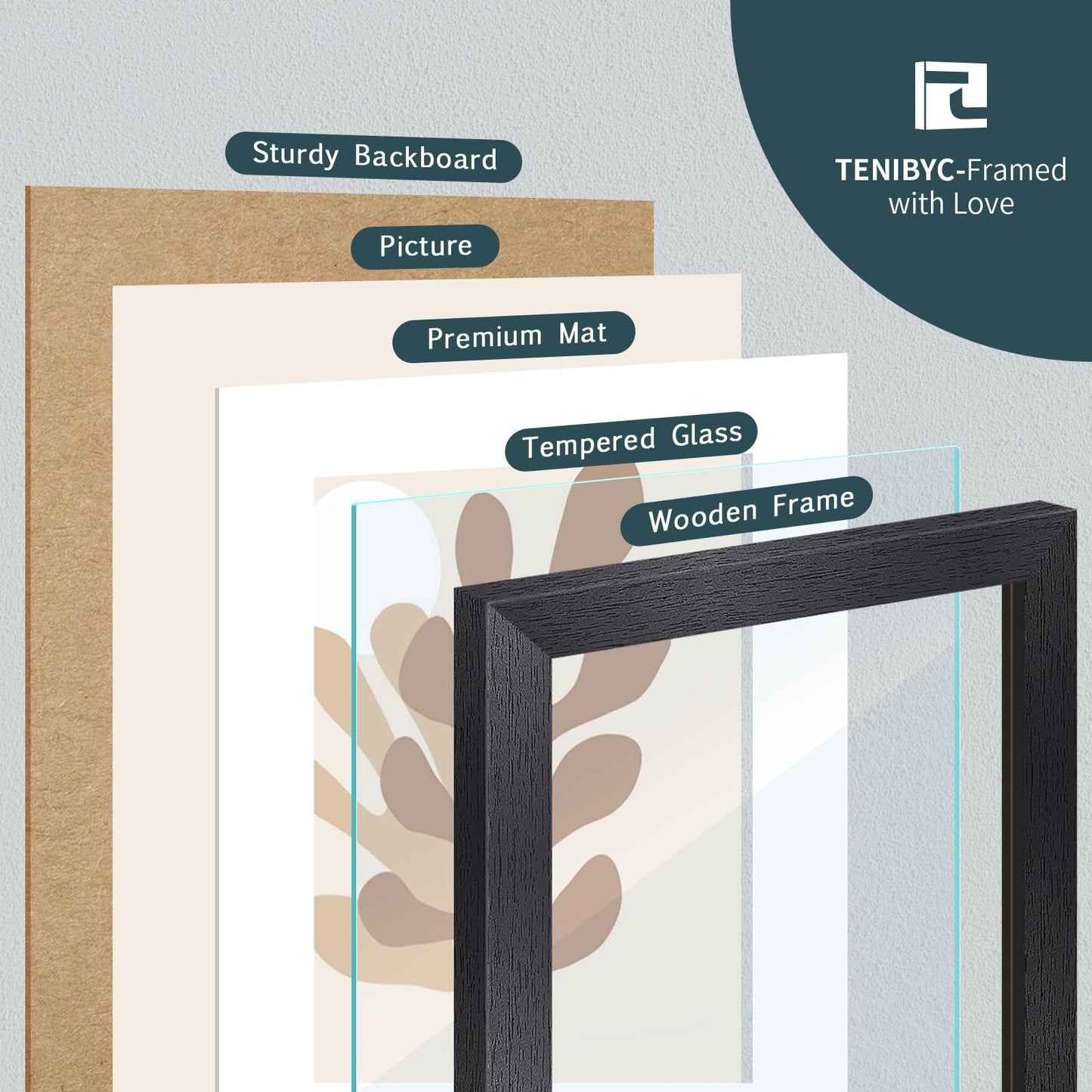 TENIBYC 11x14 Picture Frame Set - 4 Pack, Black Wood Photo Frames - Tempered Glass - Displays Photos 8x10 with Mat or 11 x 14 without - Room, Office, Gallery, Studio, and Hallway Decor - Wall Hanging