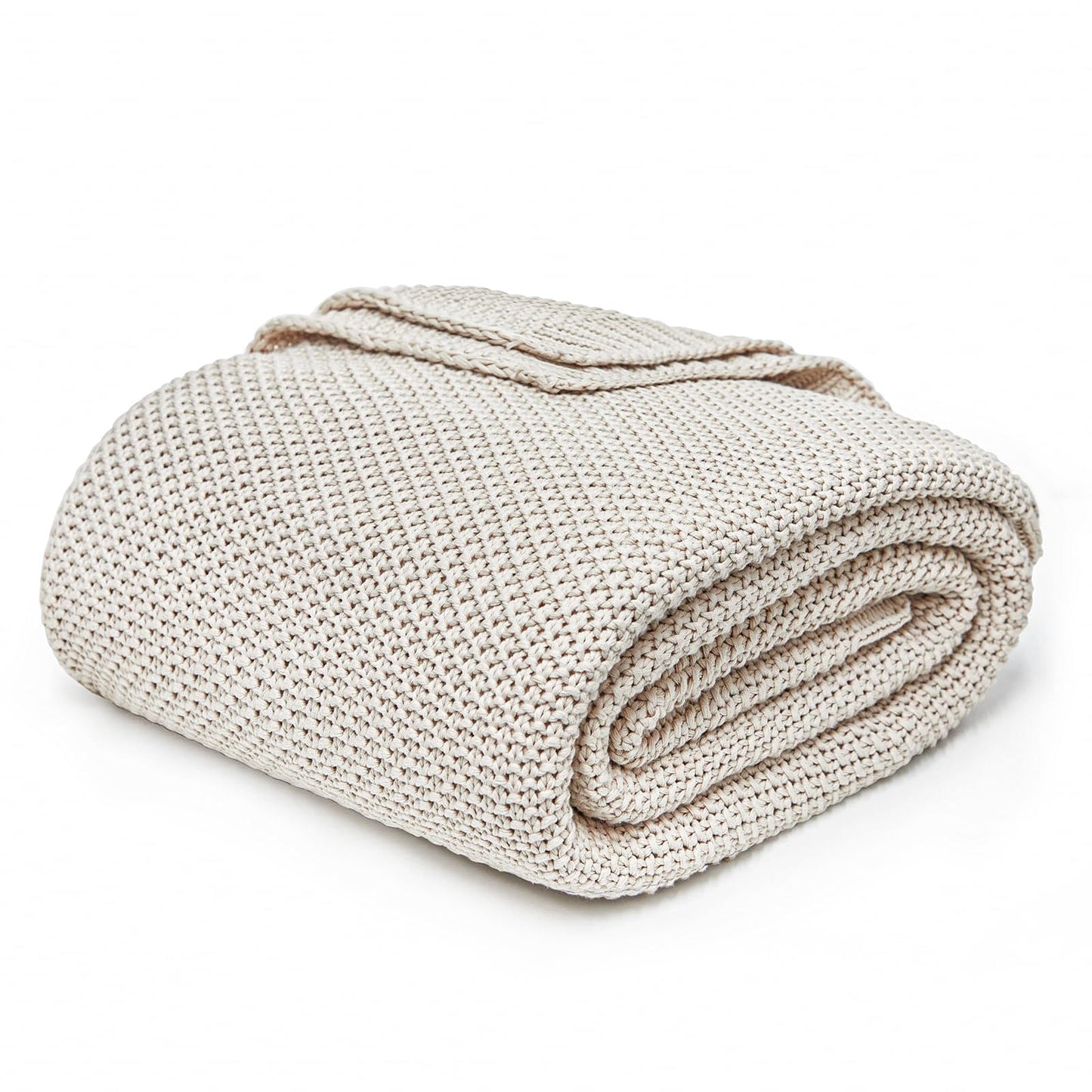 Joydeco Chunky Cable Knit Throw Blanket, Lightweight 100% Organic Cotton Soft Cozy Throw Twin Blanket for Couch Bed and Sofa, Rustic Breathable Farmhouse Blanket Gift for Women Men(Beige, 60"x80")