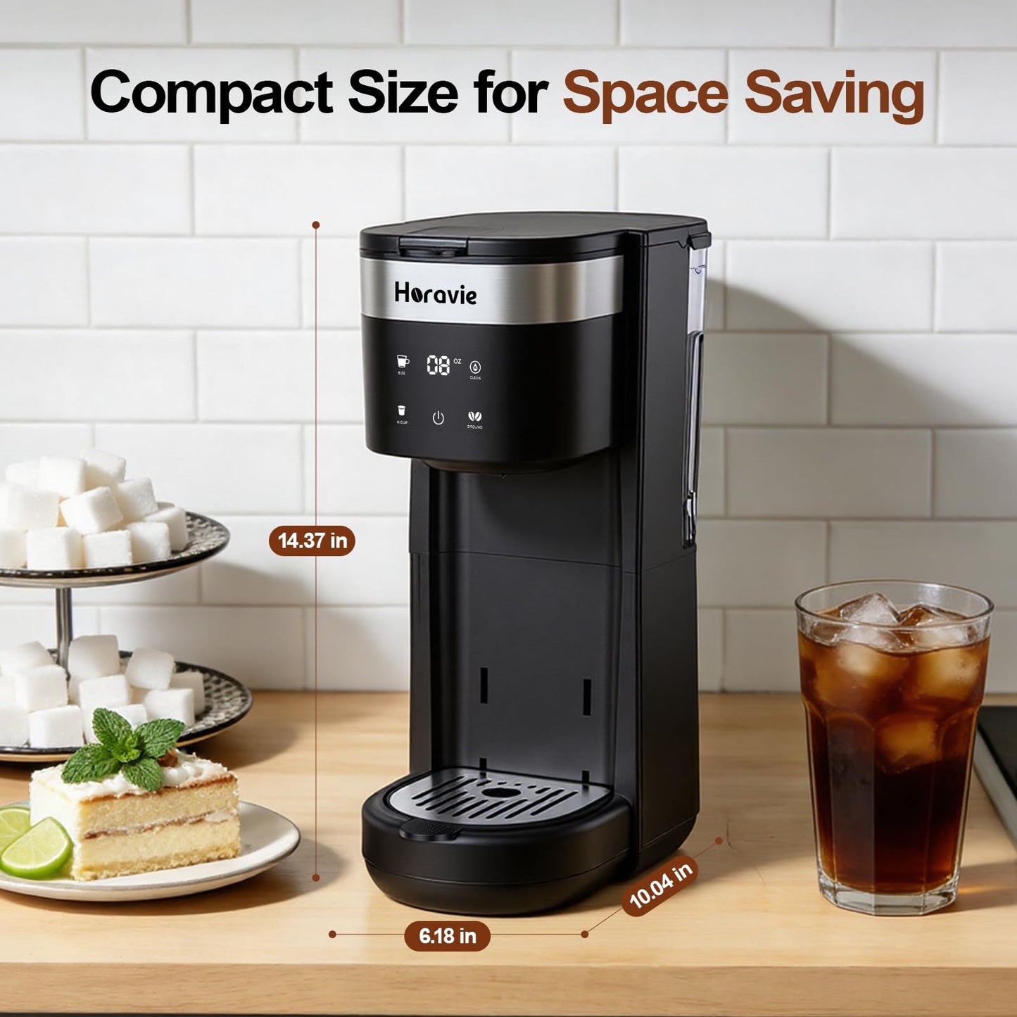 All-in-1 Single Serve Coffee Maker, Fit 7.8" Travel Mug, Hot & Iced K Cup Coffee Machine with 5 Brew Sizes, One Cup Coffee Maker with Descaling and Low Water Alert, 30oz Removable Reservoir, Black