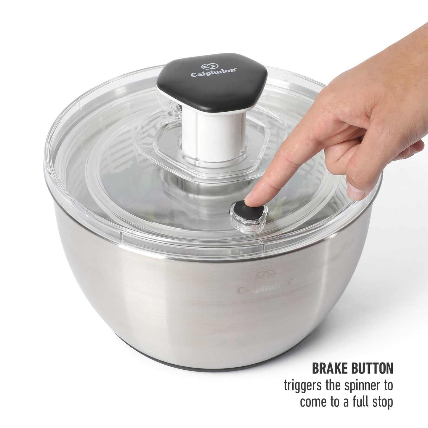 Calphalon Aero 6.3-Qt Stainless Steel Salad Spinner, Fruit & Vegetable Washer Bowl with Strainer Basket for Washing Lettuce, Spinach, Herbs & Fresh Produce
