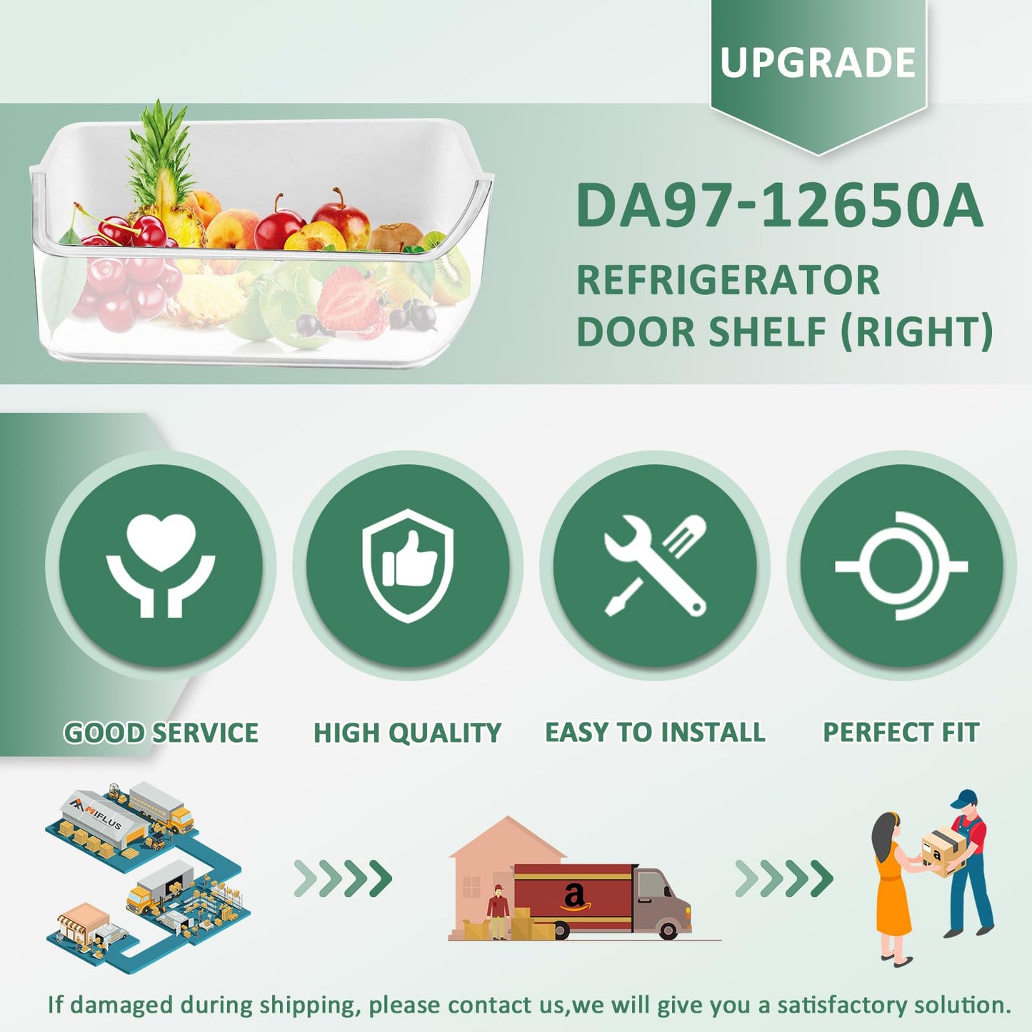 DA97-12650A Door Shelf Compatible for Sam. sung French Door Refrigerator RF260,RF261,RF263 Parts,RFG298HDRS RF261beaesr Door Bin(Right Side)2Packs-by MIFLUS