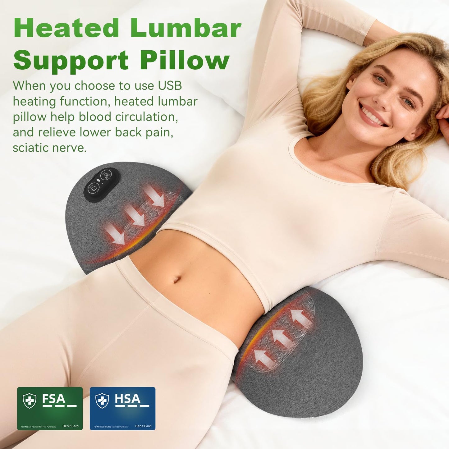 3 in 1 Electric Lumbar Massager Support Pillow - Lower Back Massager with Heat,Vibration & Airbag Traction,Smooth Triple Fusion Lumbar Support Massager for Lower Back Pain Relief FSA Eligible HSA