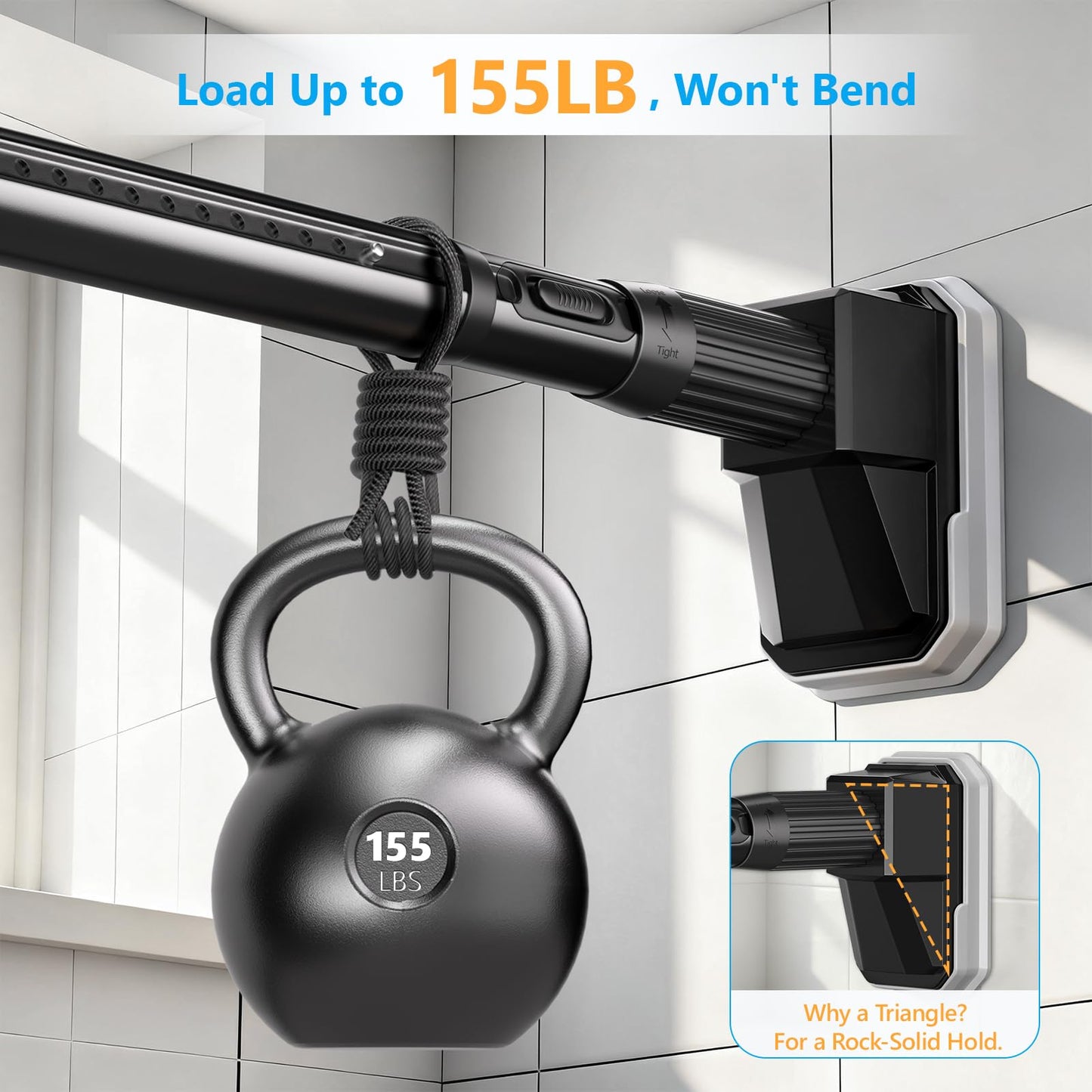 FADOTY Tension Curtain Rods No Drilling, Extra Long Tension Rod 41-88 Inch, Heavy Duty Shower Curtain Rod for Outdoor Patio Bathroom Windows Room Divider, Adjustable, Anti-Slip, No Rust, Black