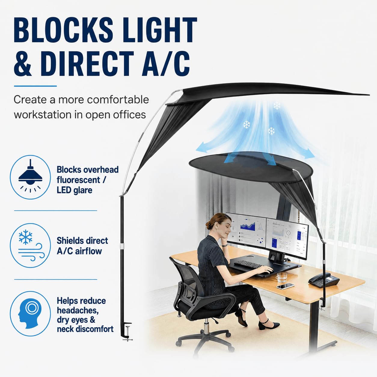 Professional Office Light Shield-Designed for Light-Sensitive and Headache-Prone Employees, Blocking 99% of Fluorescent Glare and Cold drafts, with a Large 56×42-inch Coverage