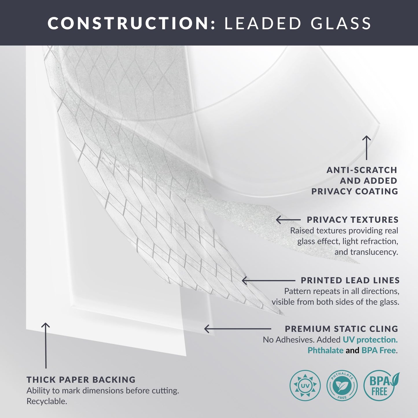 Old English Window Privacy Film by Artscape - Textured Leaded Glass Design, Static Cling, Allows Natural Light in, UV Protection, Phthalate and BPA Free, Made in USA - 36 x 72 Inch