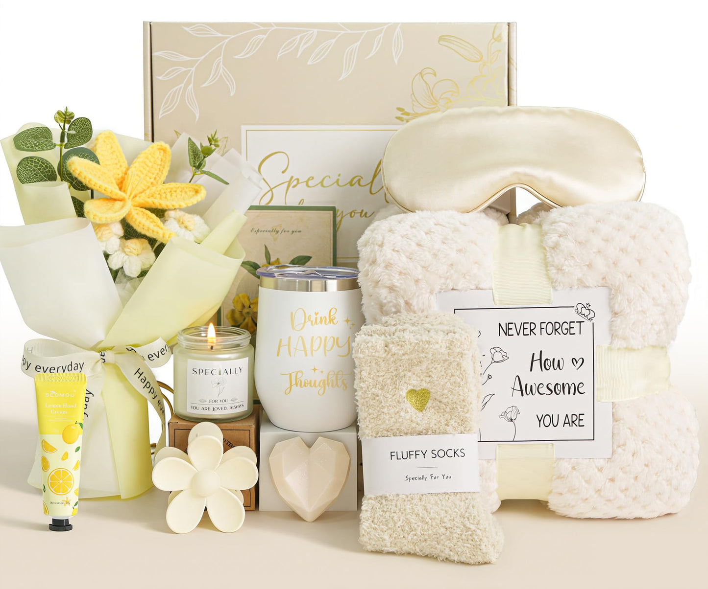 Sparkalyn Birthday Gifts for Women Self Care Package Get Well Soon Gift Baskets, Thinking of You Sympathy Spa Gift Set w/Crochet Flower Bouquet, Unique Gifts for Mom Sister Grandma Friends Women