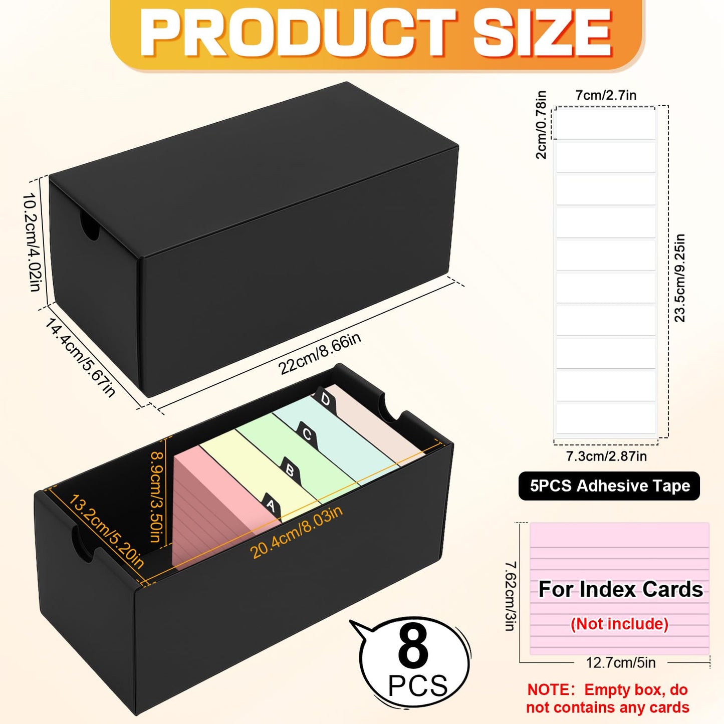 aopule 8Packs 3x5 Index Card Box,Index Card Organizer Box with Lid,Hold 8000 Cards,Black Recipe Holder for 3''x5'' Notecard Recipe Flashcard Card