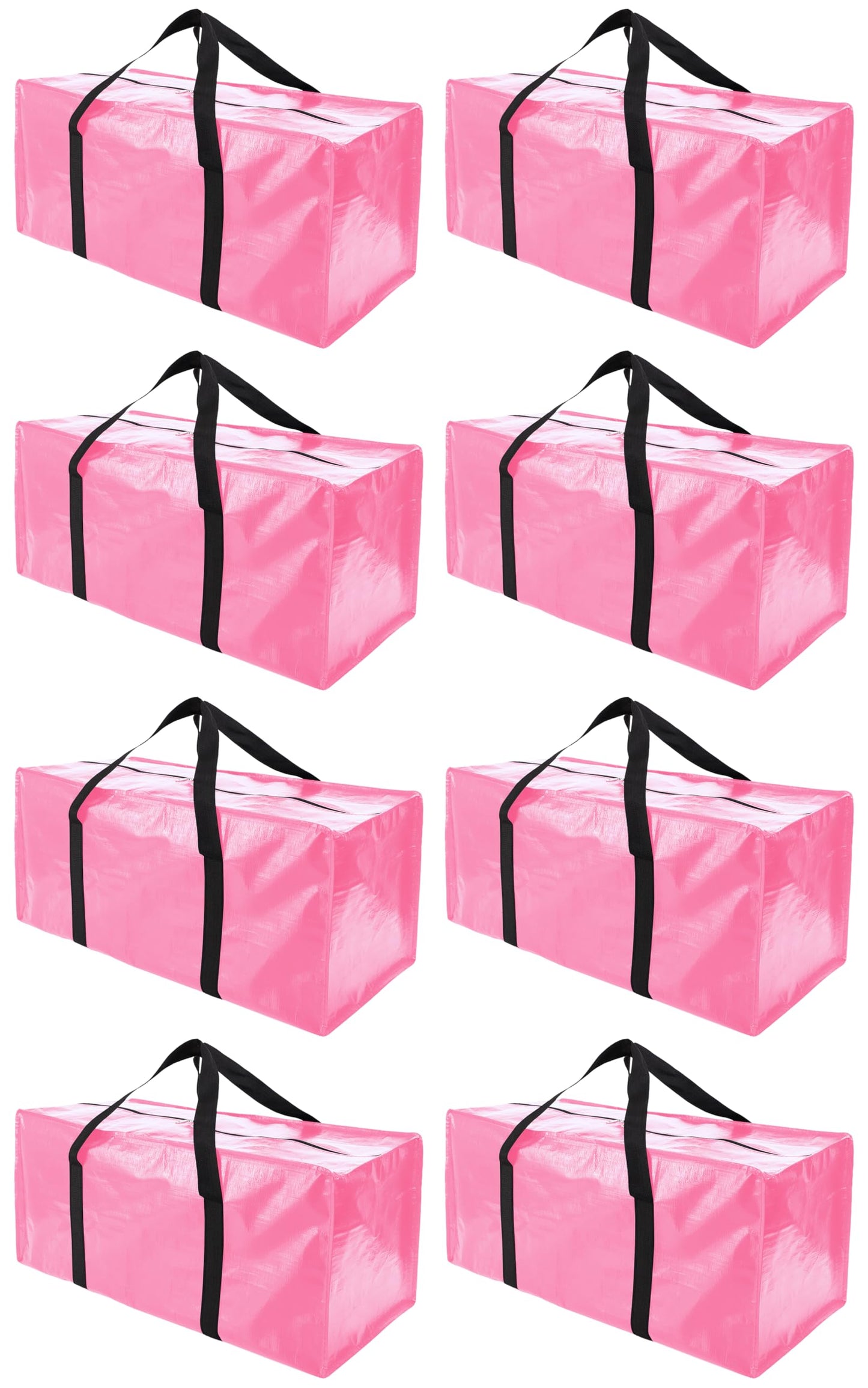PANDA JOYS 8 Pack Extra Large Moving Bags with Zippers & Carrying Handles, Heavy-Duty Storage Tote for Space Saving Moving Storage, Fold Flat, Alternative to Box and Bin,Pink